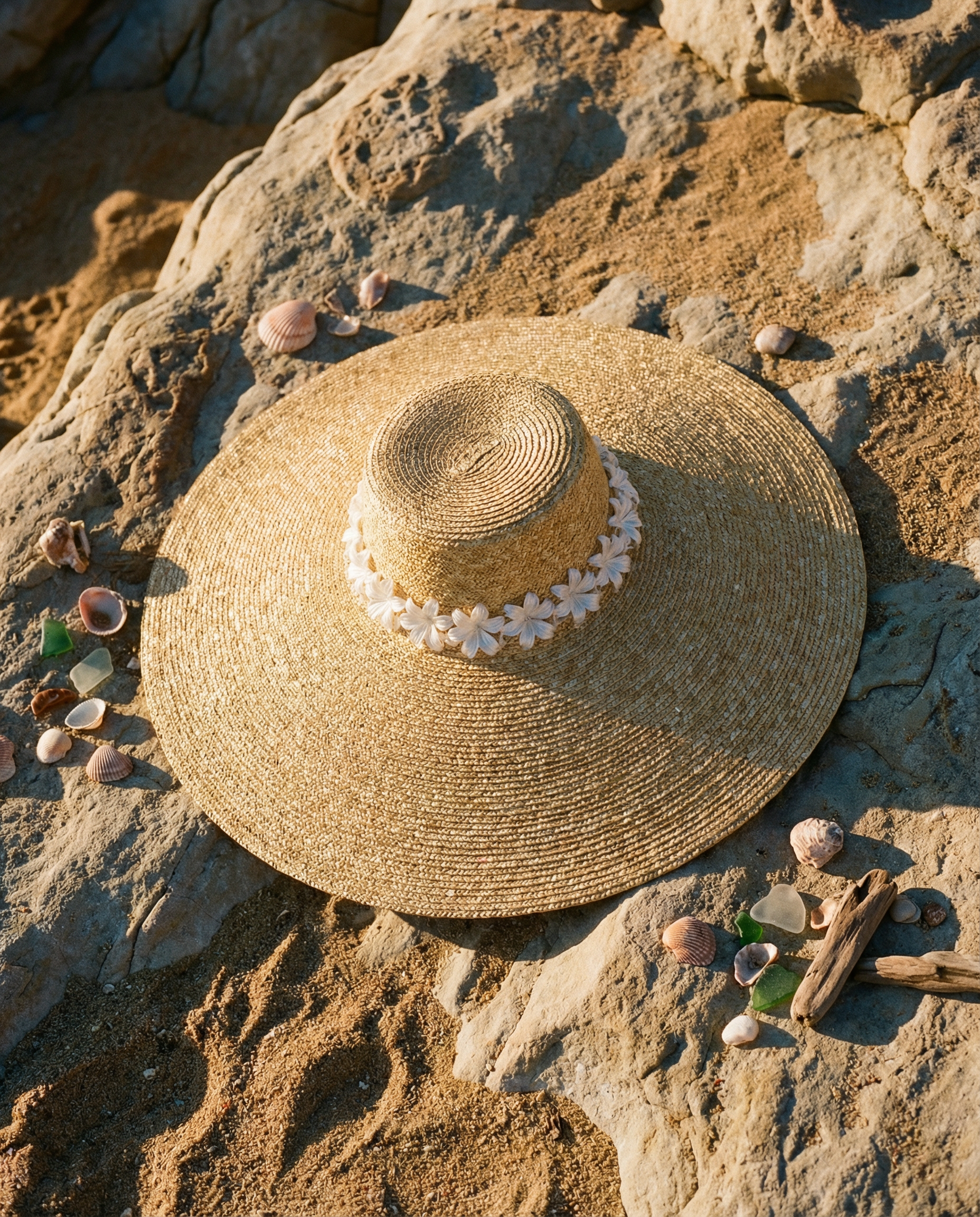 Wide Brim Summer Hat with Lillies