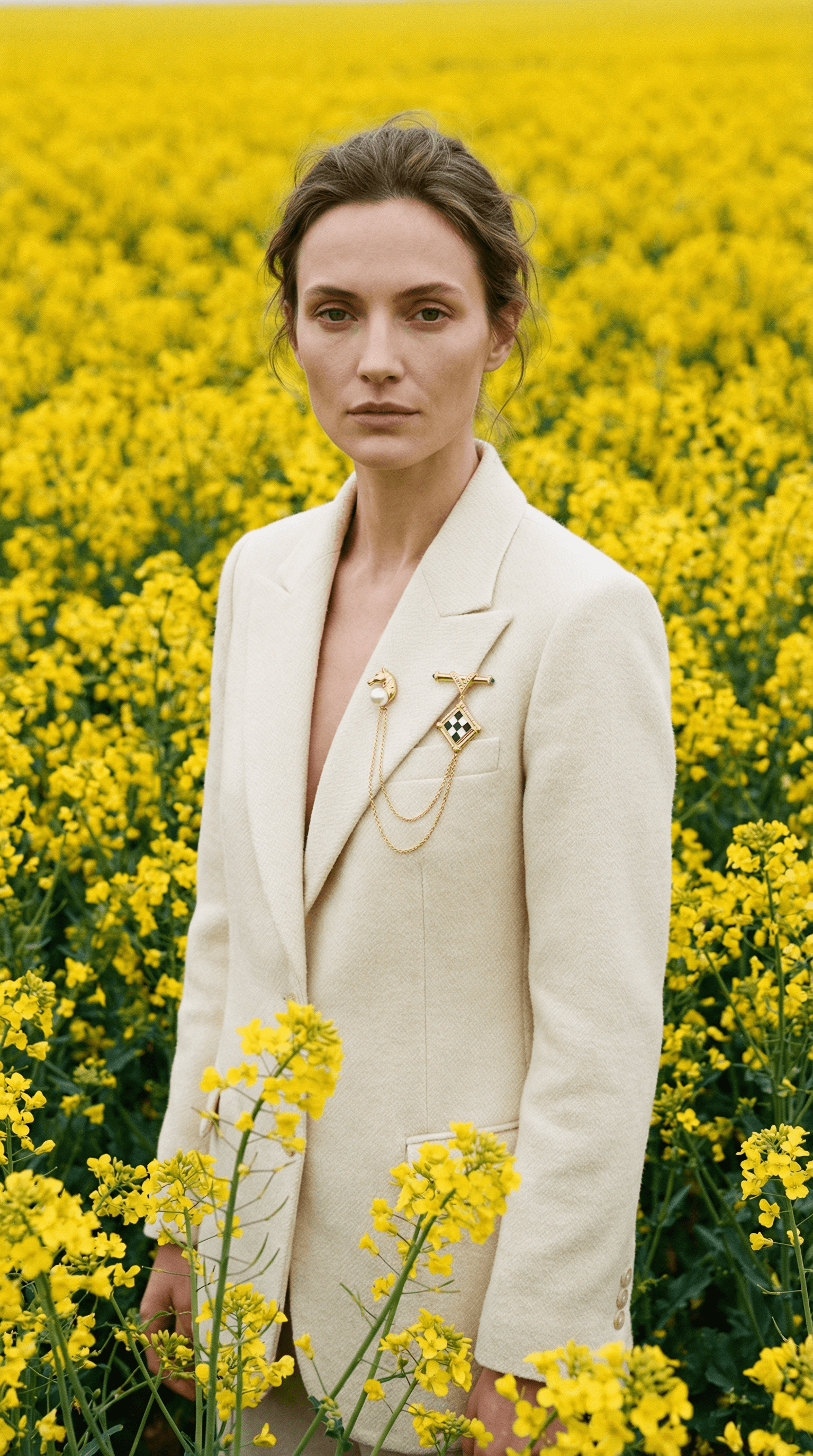 Gold Double Chain Brooch – Horse Head & Checkerboard Vintage Pin