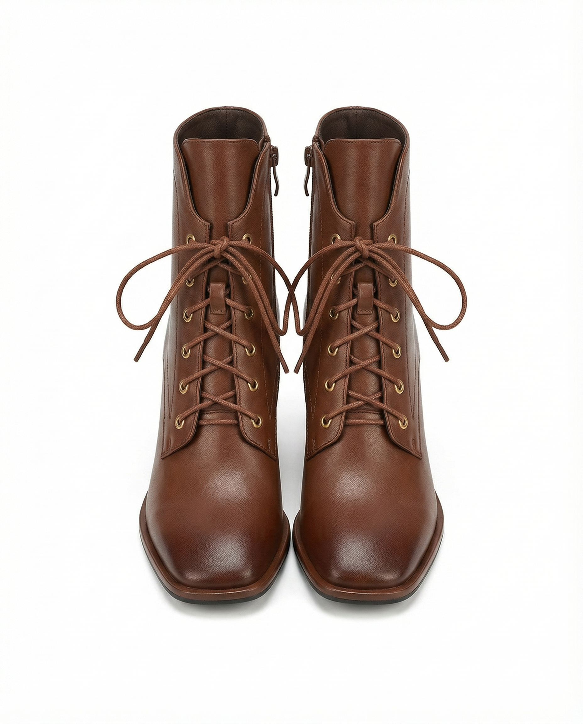 Lace-Up Leather Heeled Ankle Boots