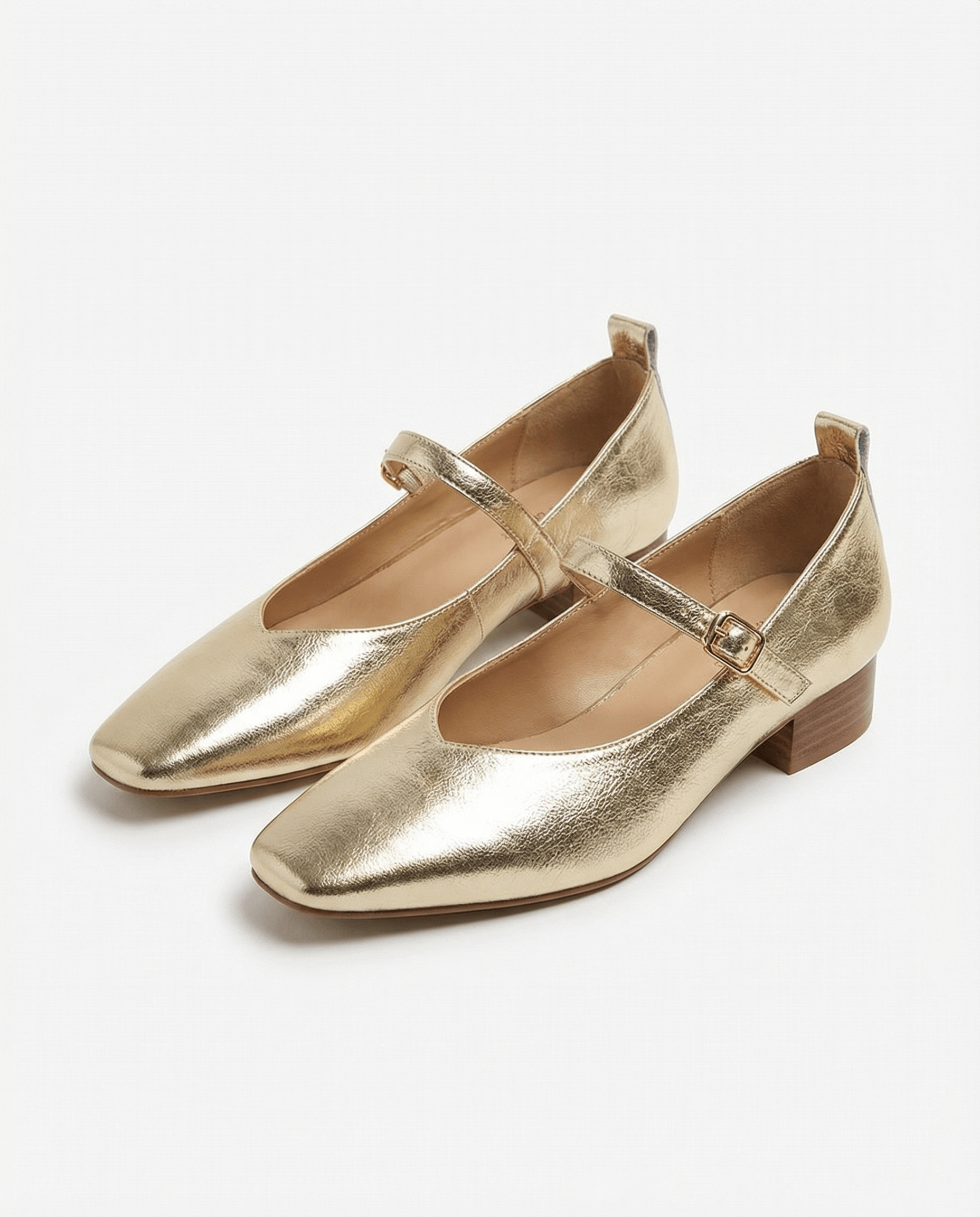 Metallic Leather Mary Janes Flats