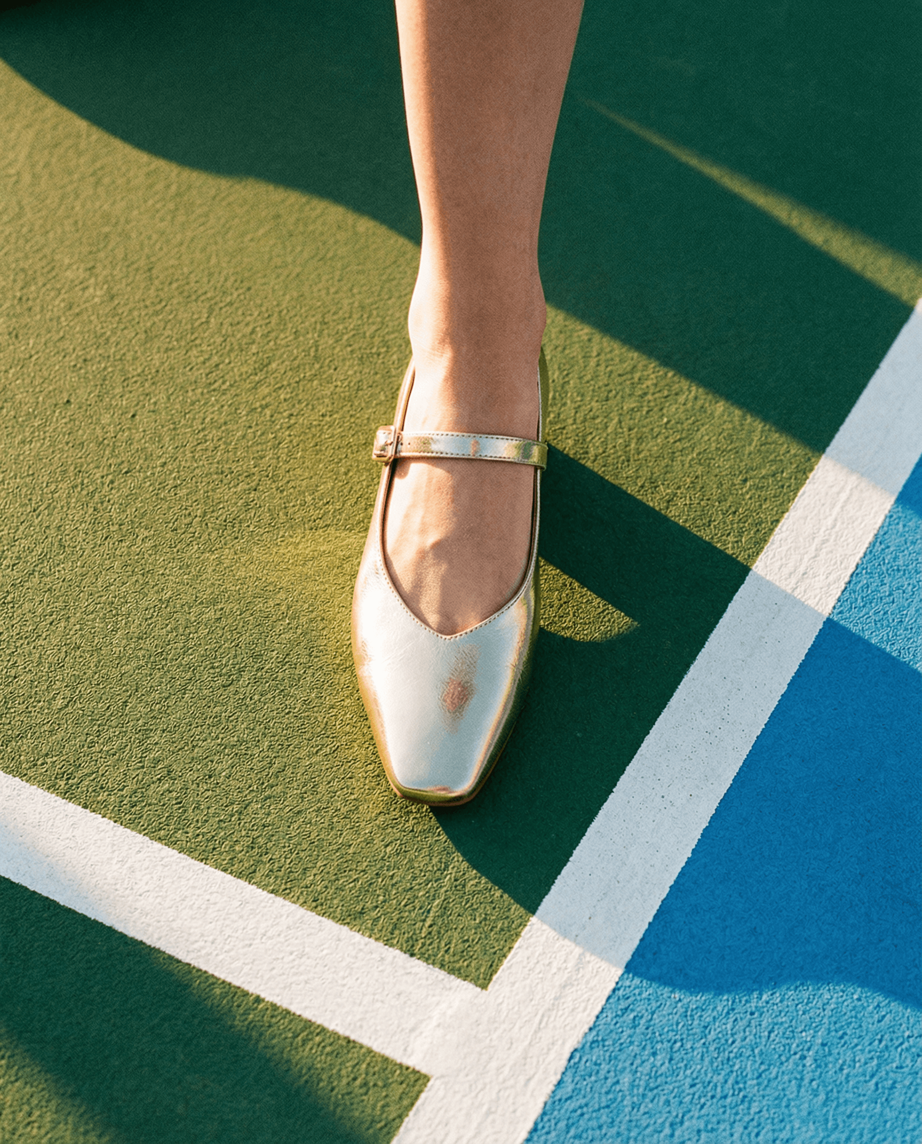 Metallic Leather Mary Janes Flats