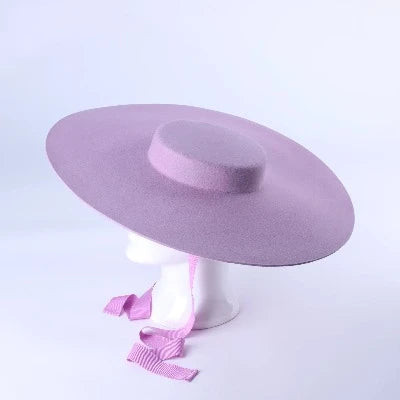 Wide Brim Flat Top Fedora Hat Wool 