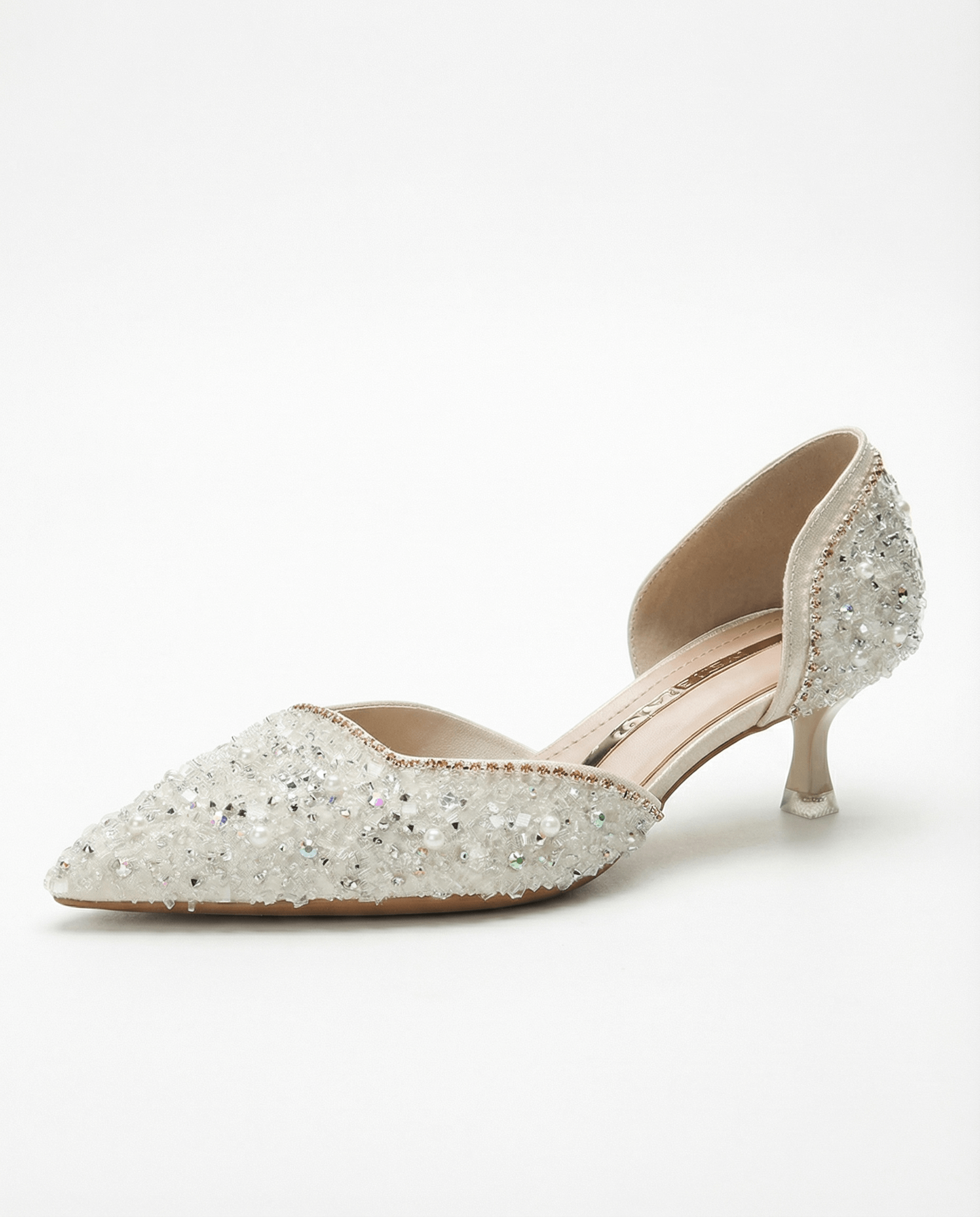 Sparkly Pointed-Toe Kitten Heels – Elegant Slip-On Evening Shoes