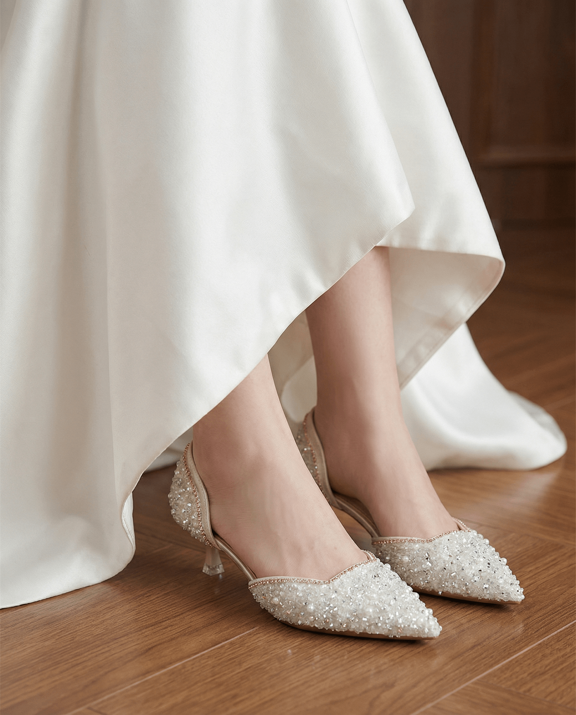Sparkly Pointed-Toe Kitten Heels – Elegant Slip-On Evening Shoes