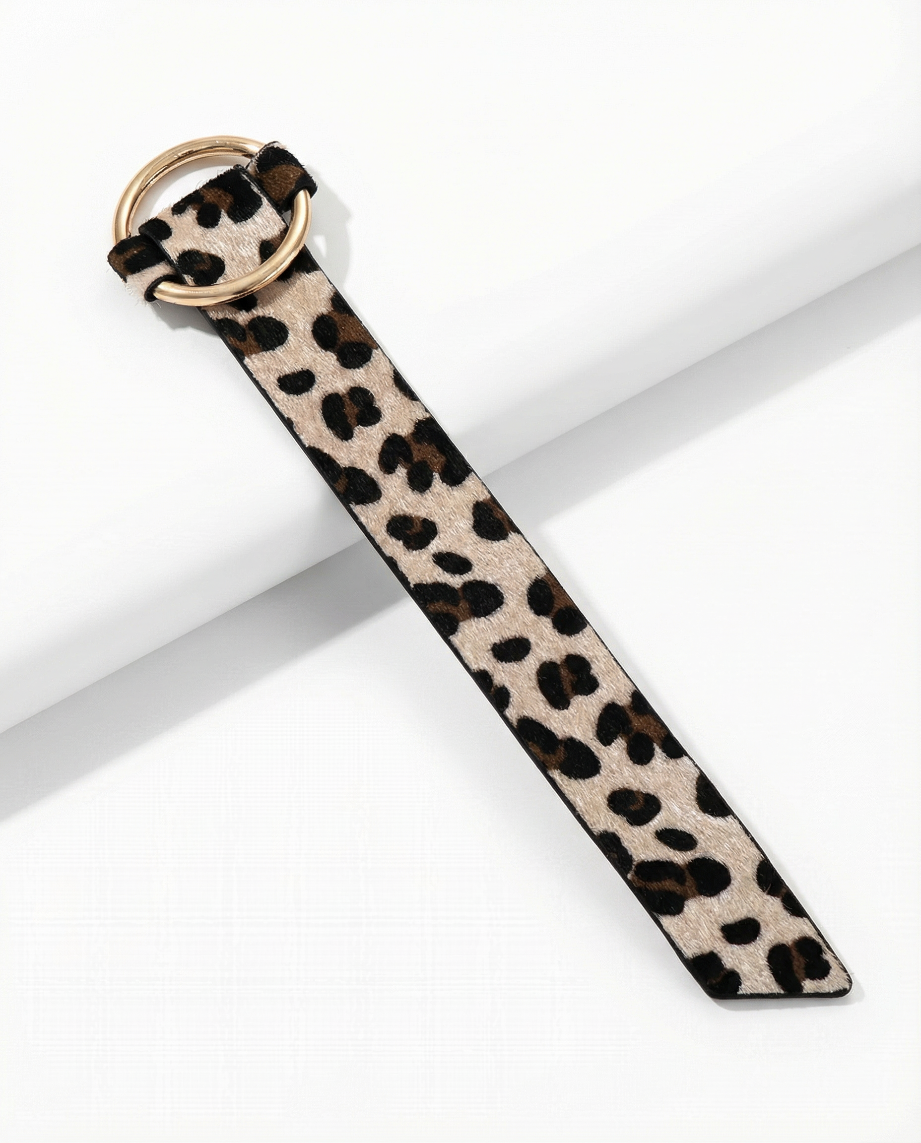 Leopard Print Leather Cuff Bracelet with Gold Ring