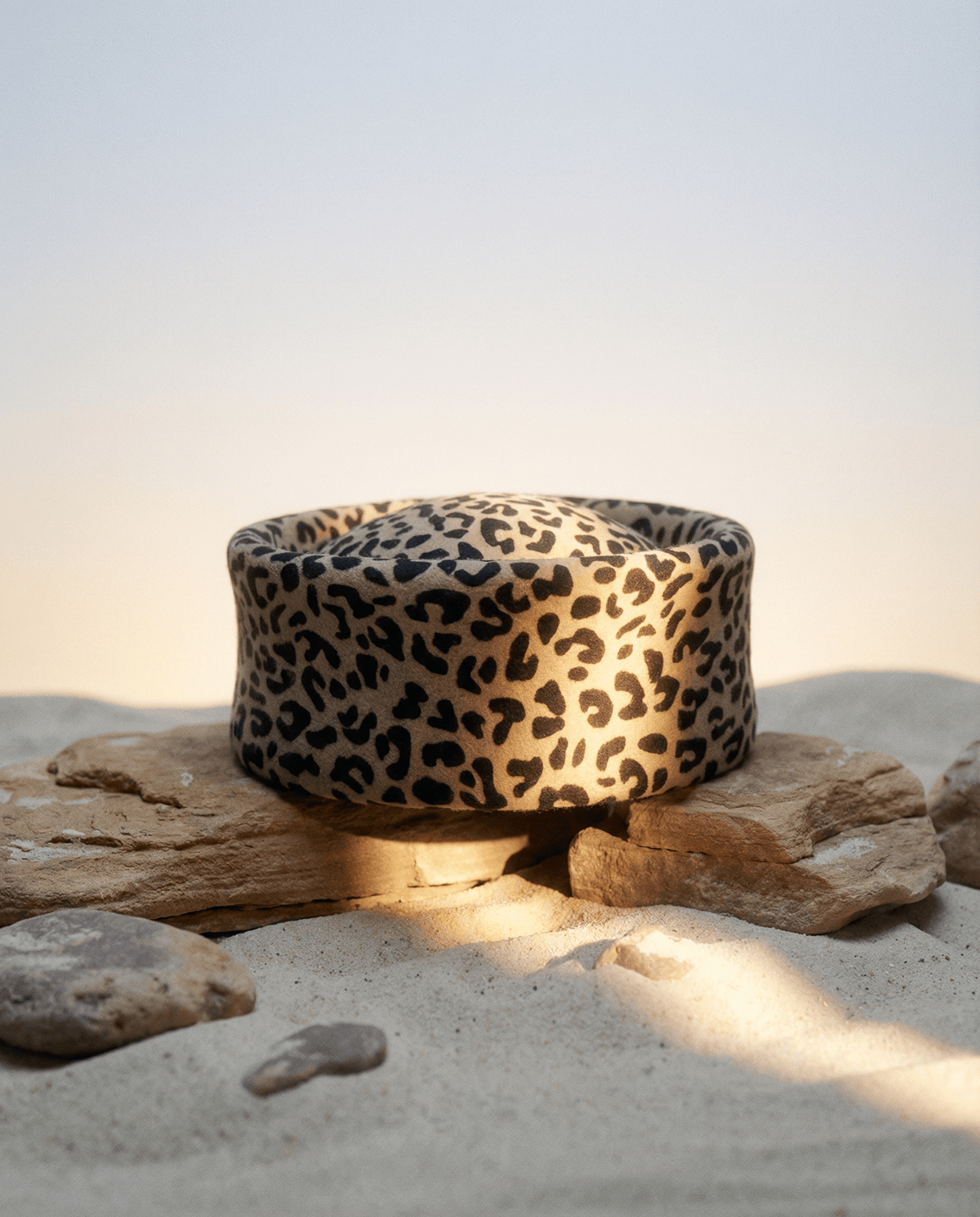 Leopard Print Pillbox Hat 100% Wool