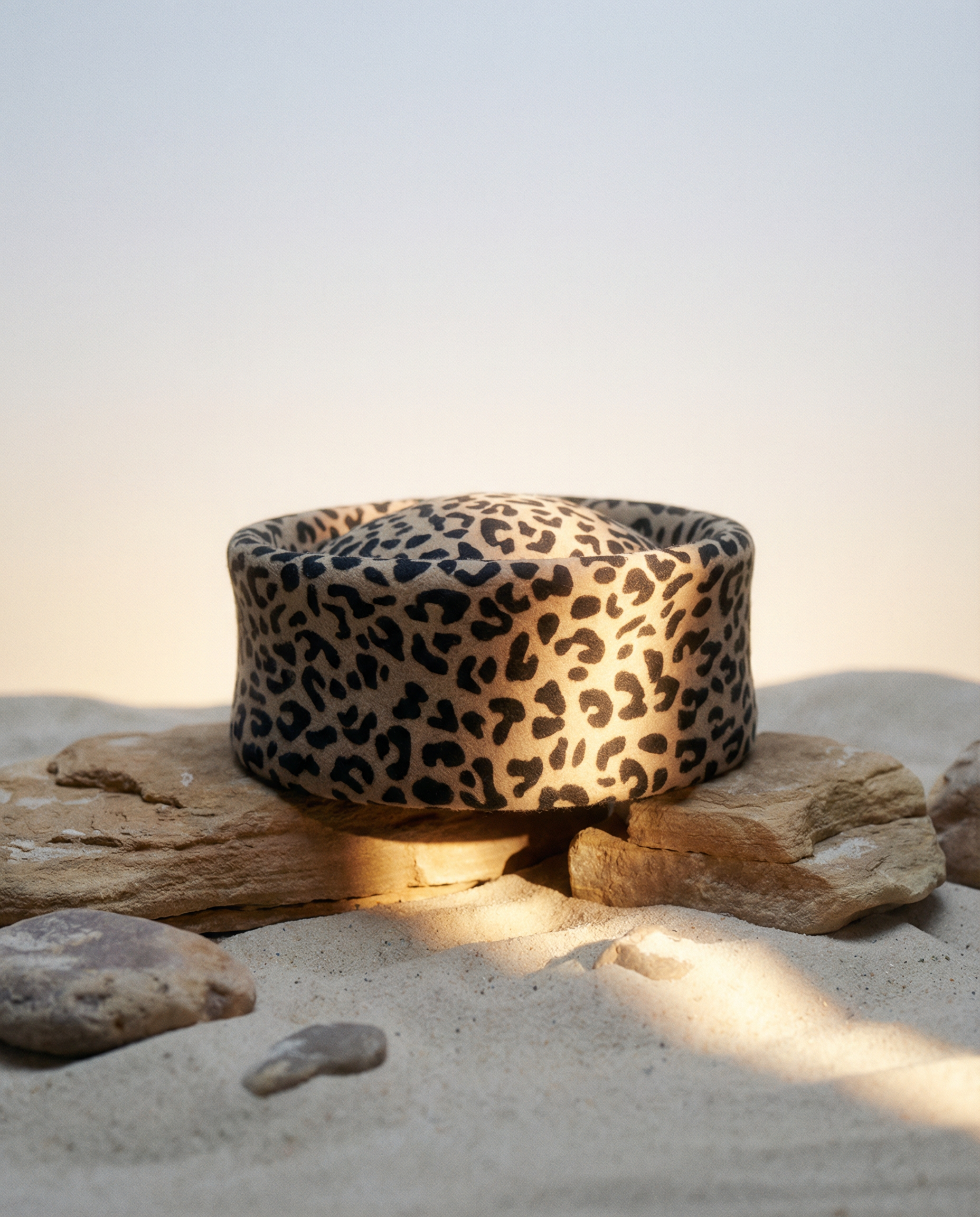 Leopard Print Pillbox Hat 100% Wool