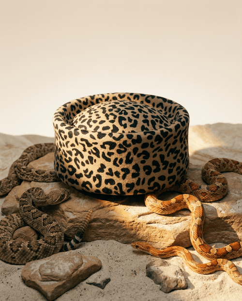 Leopard Print Pillbox Hat 100% Wool