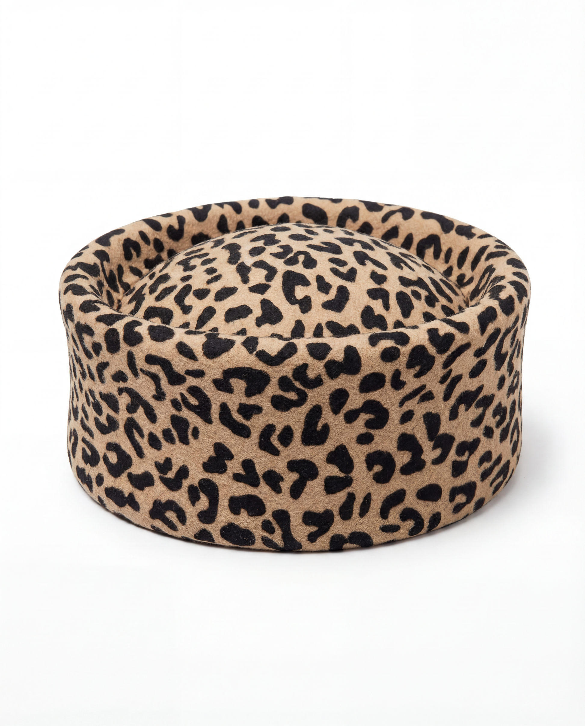 Leopard Print Pillbox Hat 100% Wool