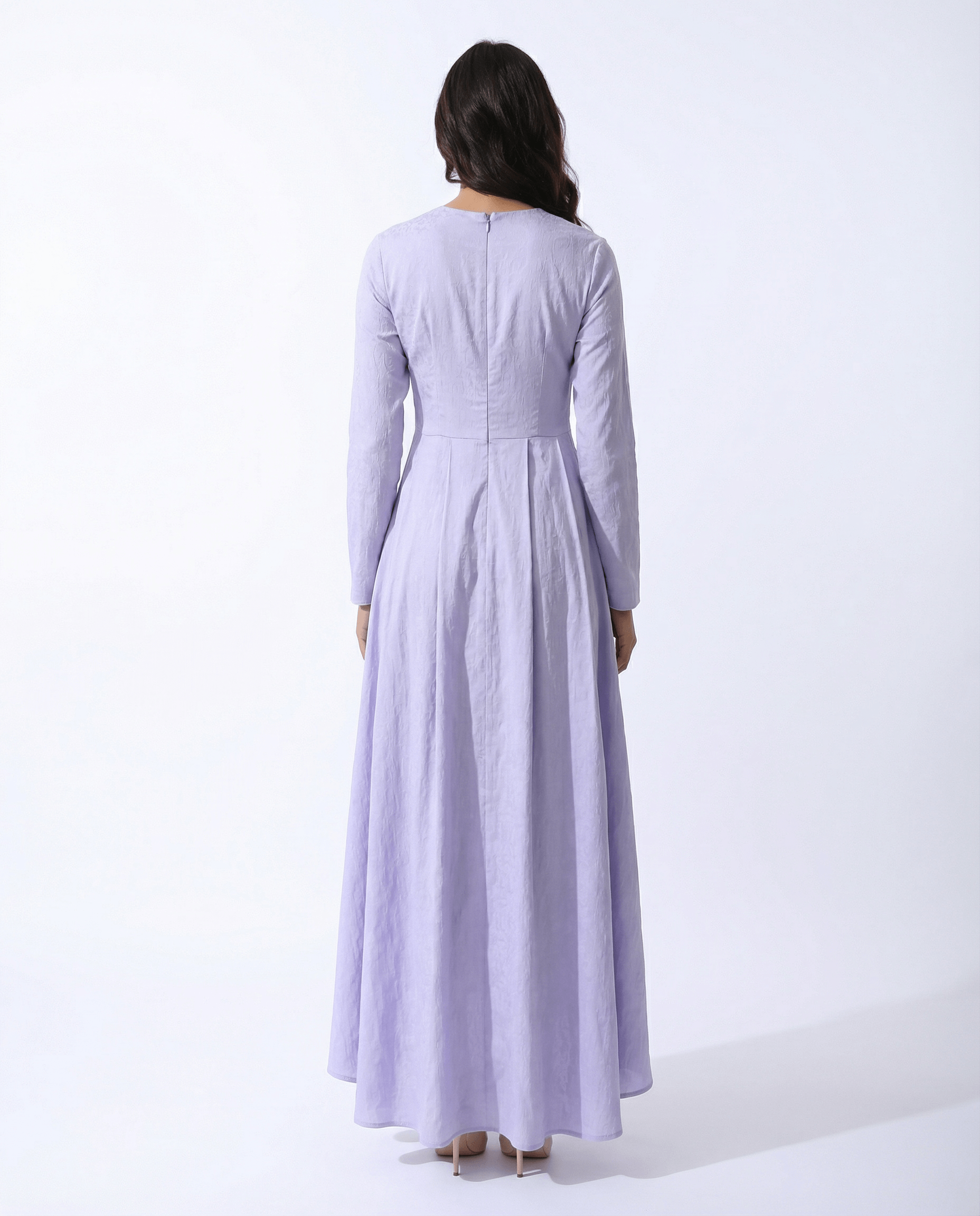 Long Sleeve Jacquard Maxi with Pleated Skirt