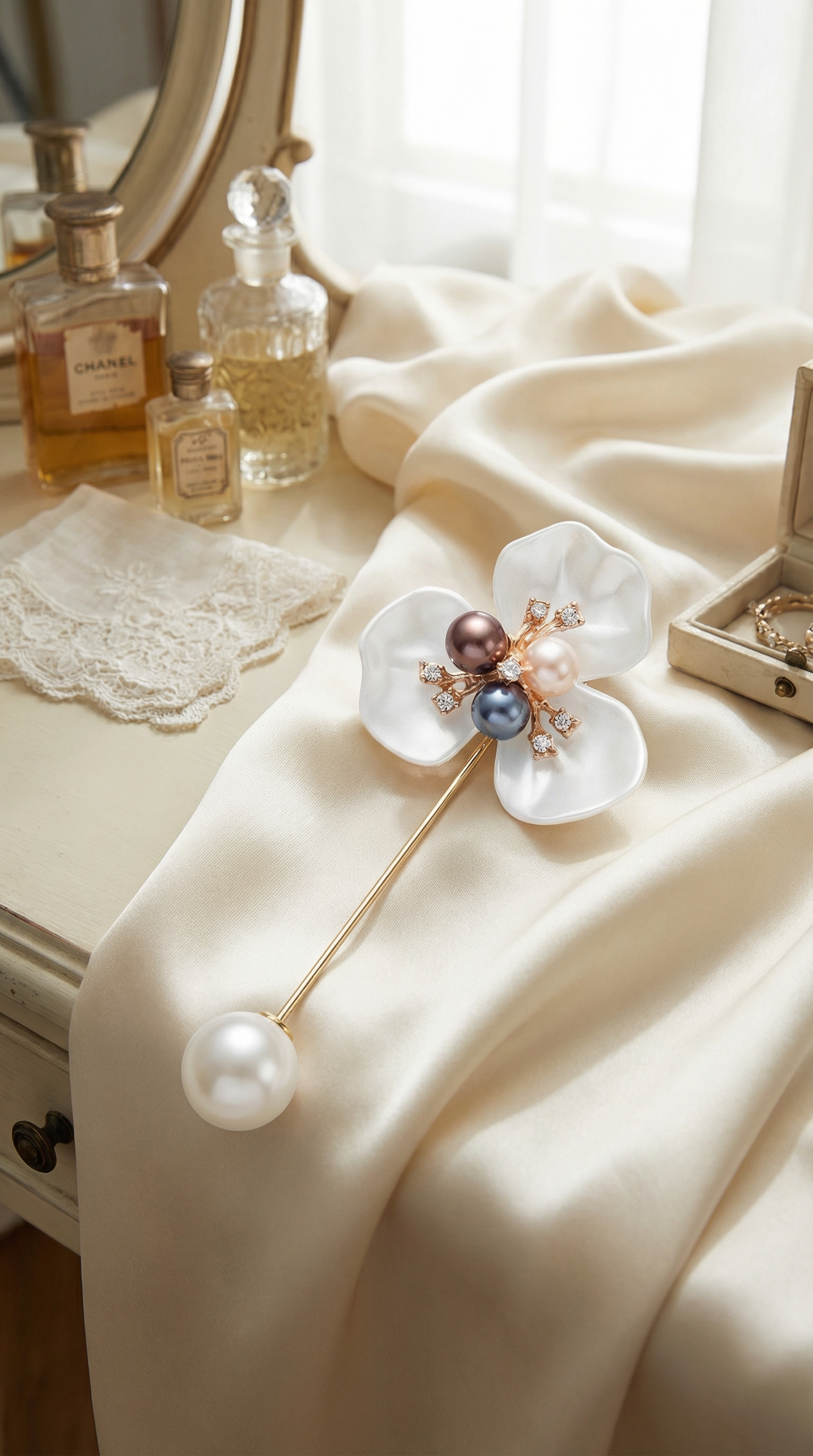 Orchid Pearl Brooch & Hat Pin