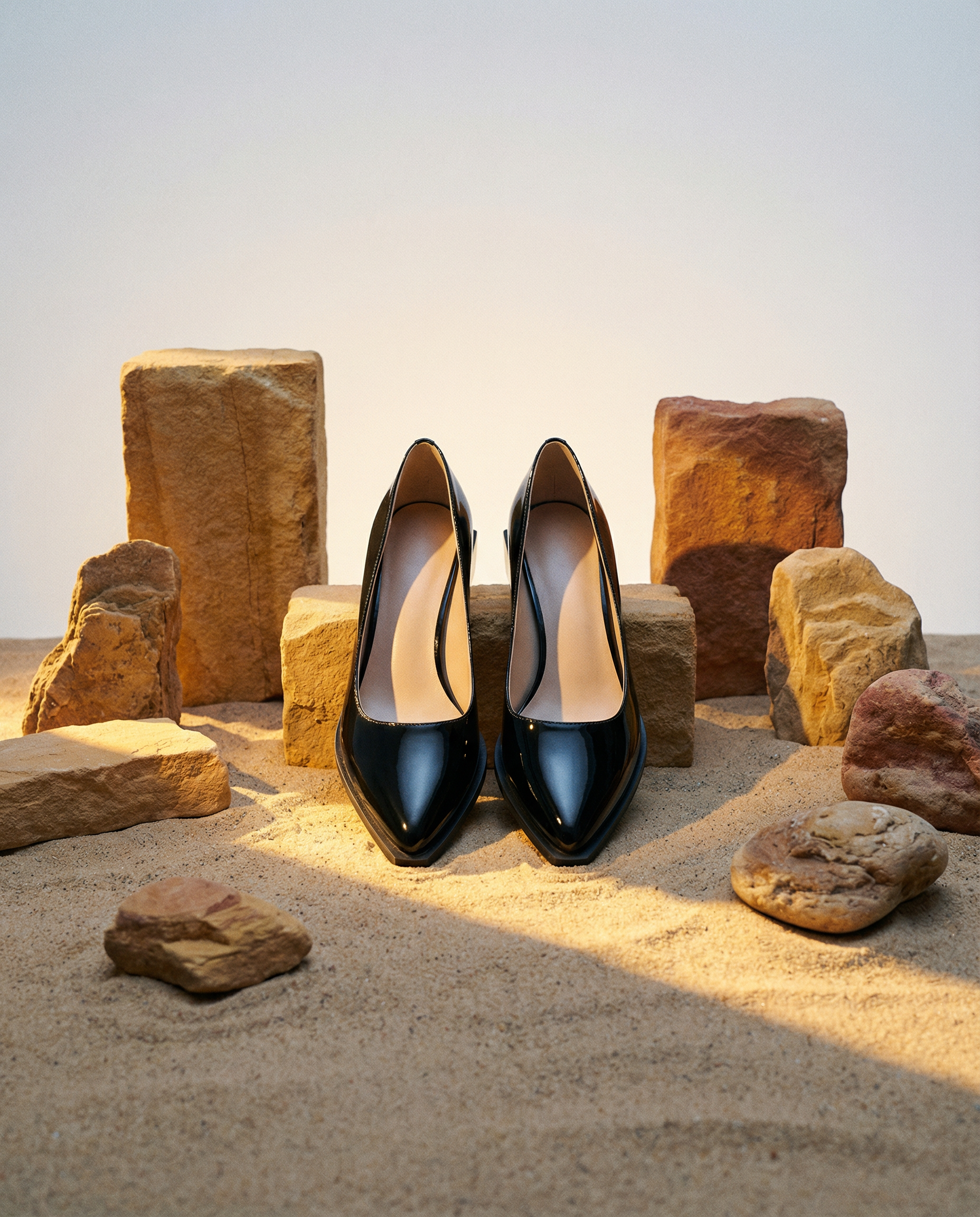 Patent Leather Low-Heel Pumps with Sculptural Block Heel