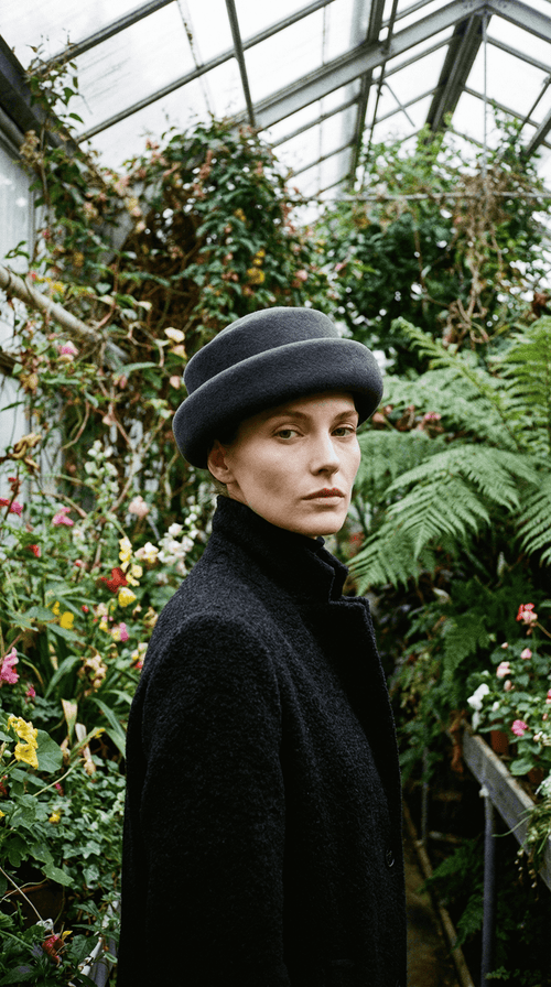 Pillbox Hat with Rolled Brim 100% Wool - Adjustable