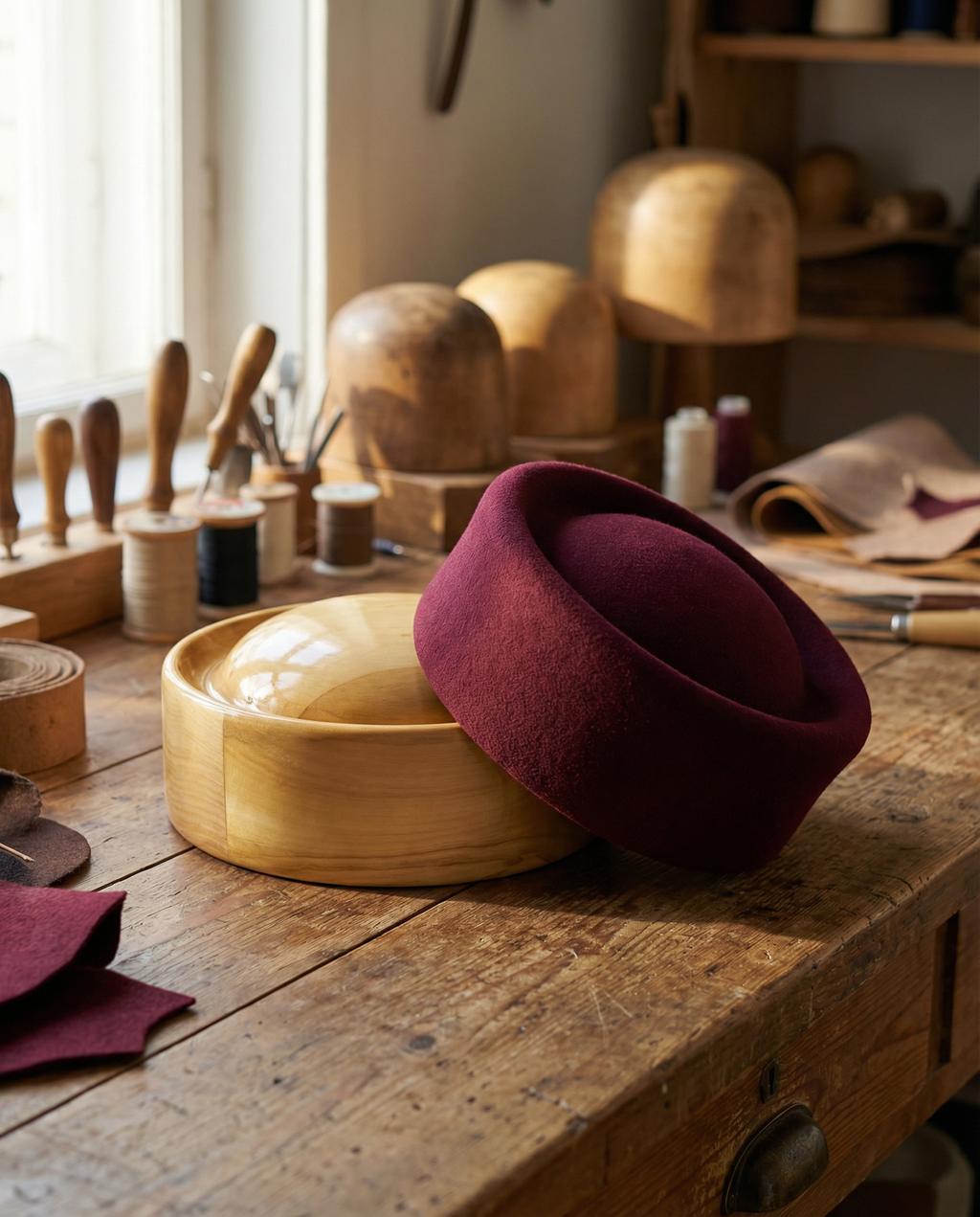 Structured Pillbox Hat 100% Wool Adjustable