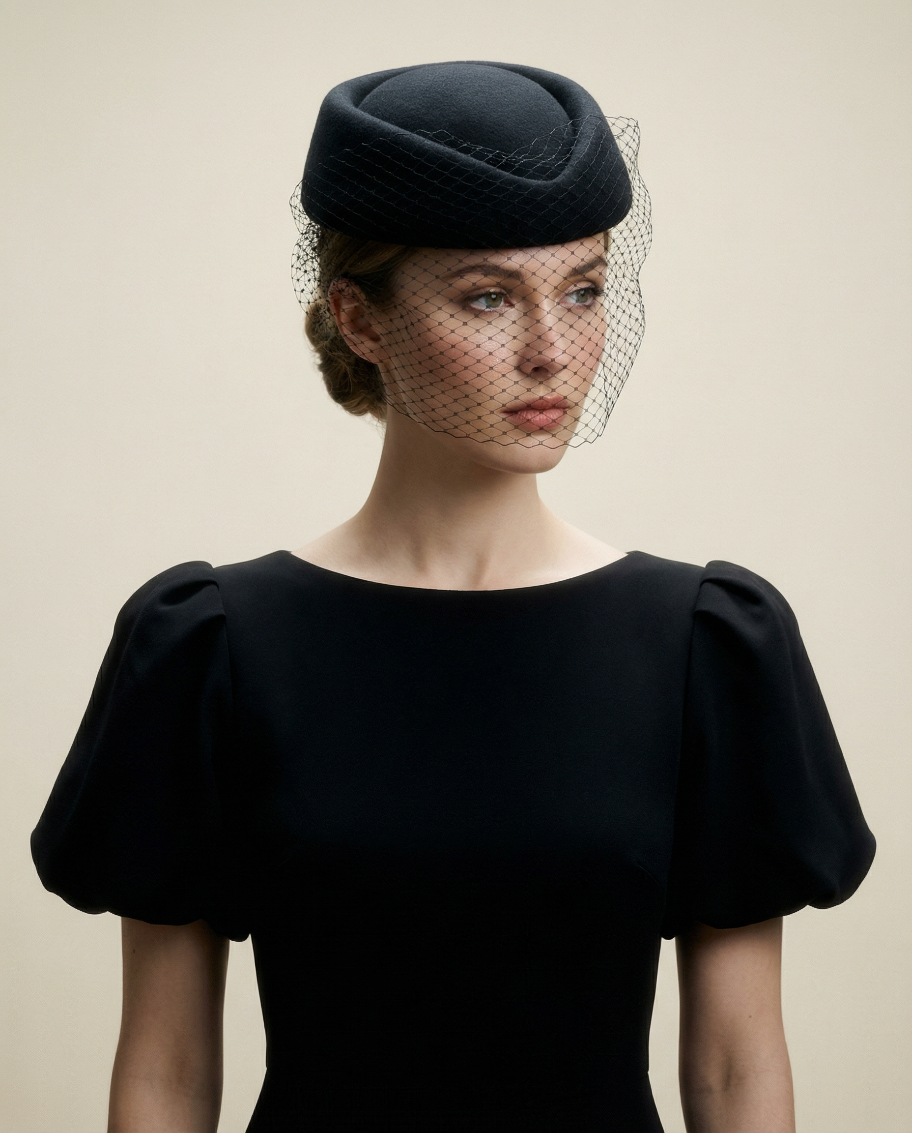 Pillbox Hat With Flocked Face Veil