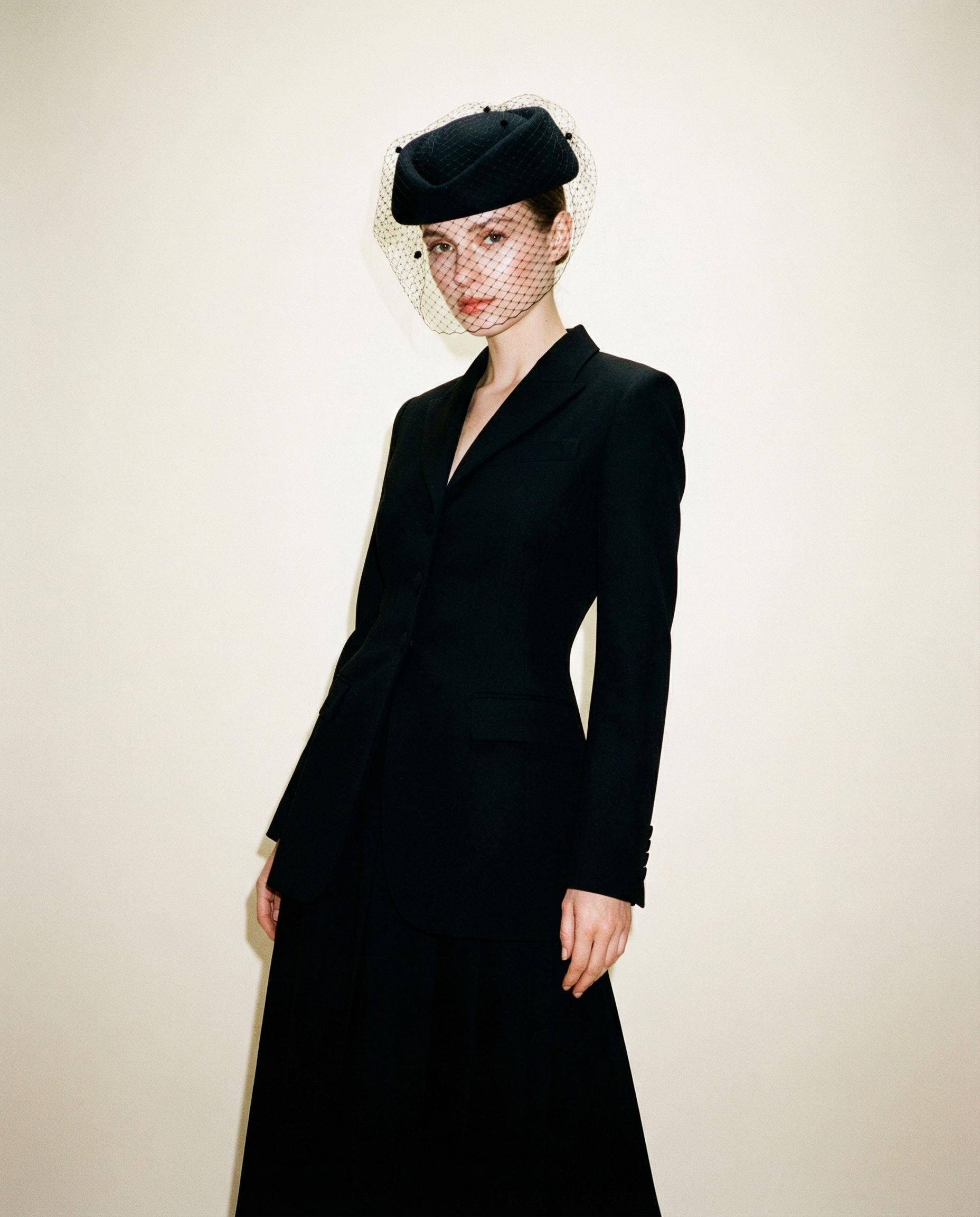 Pillbox Hat With Flocked Face Veil