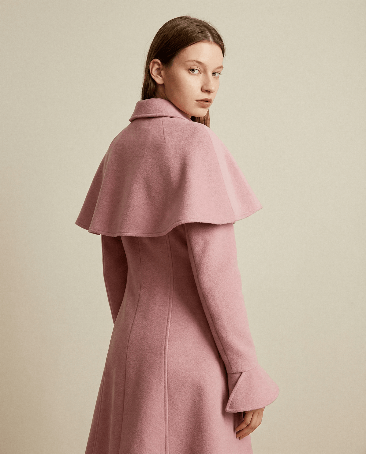 Candy Pink Coat With Removable Cape  and Pockets