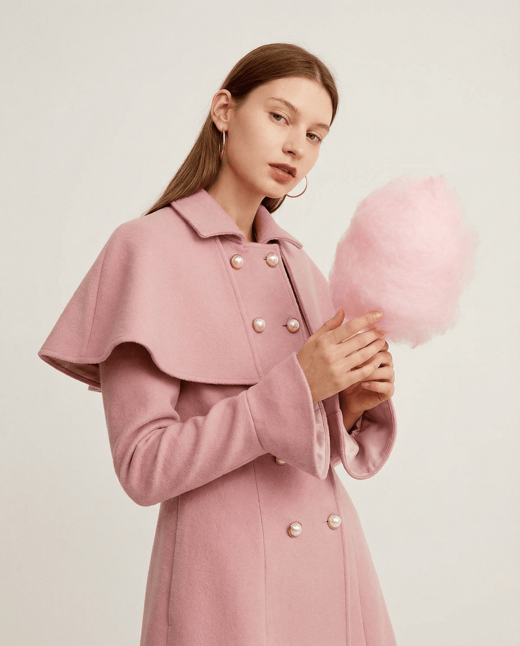 Candy Pink Coat With Removable Cape  and Pockets
