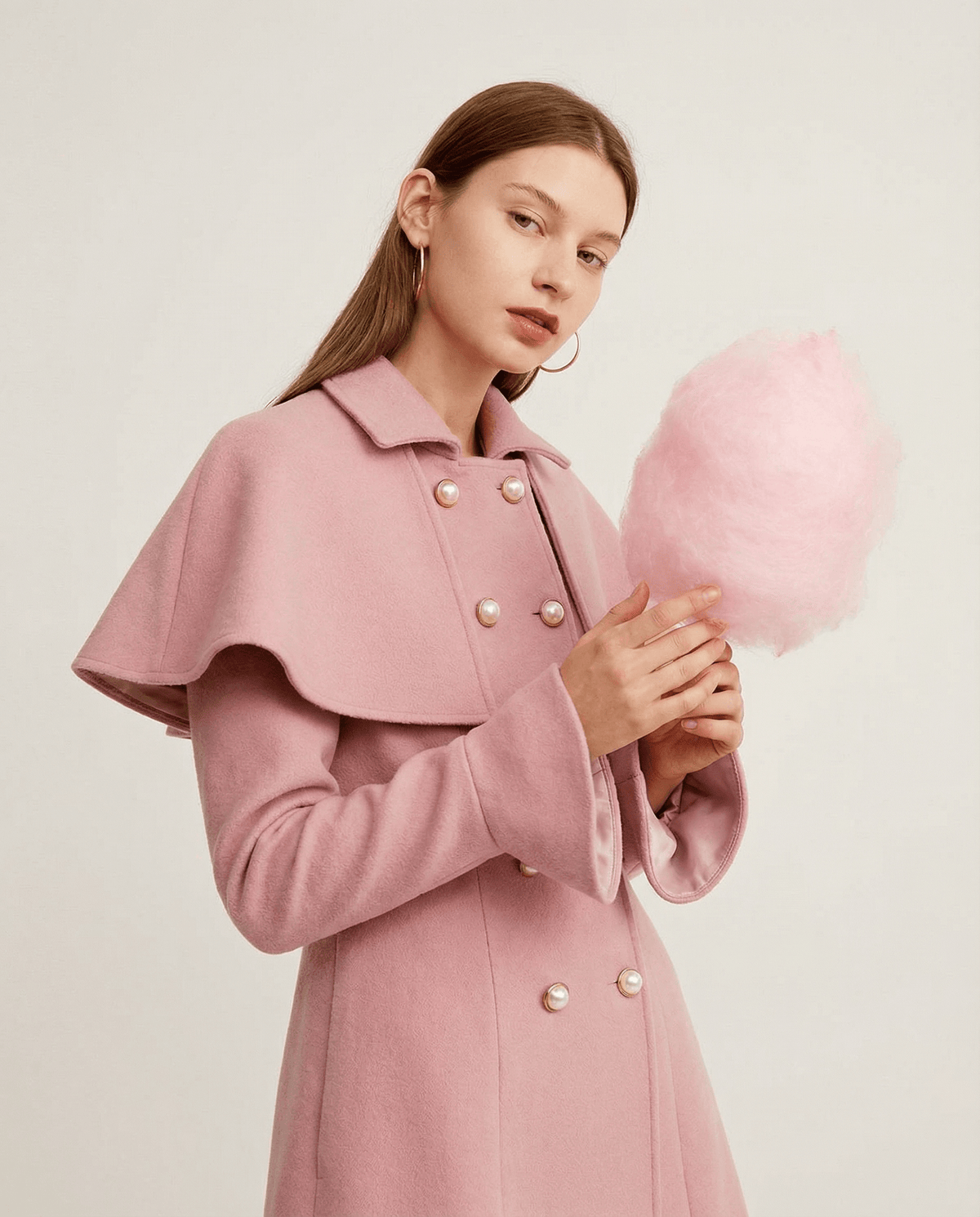 Candy Pink Coat With Removable Cape  and Pockets