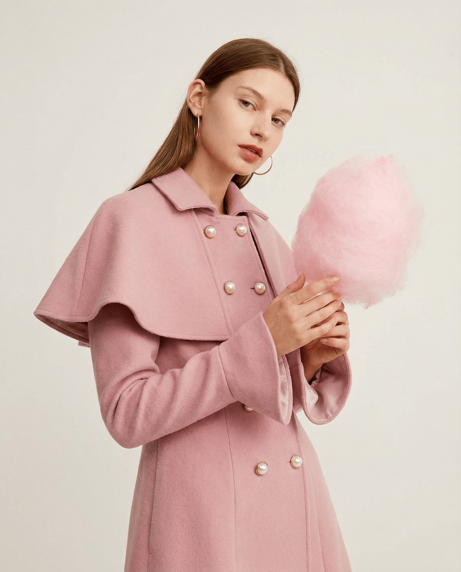 Candy Pink Coat With Removable Cape  and Pockets