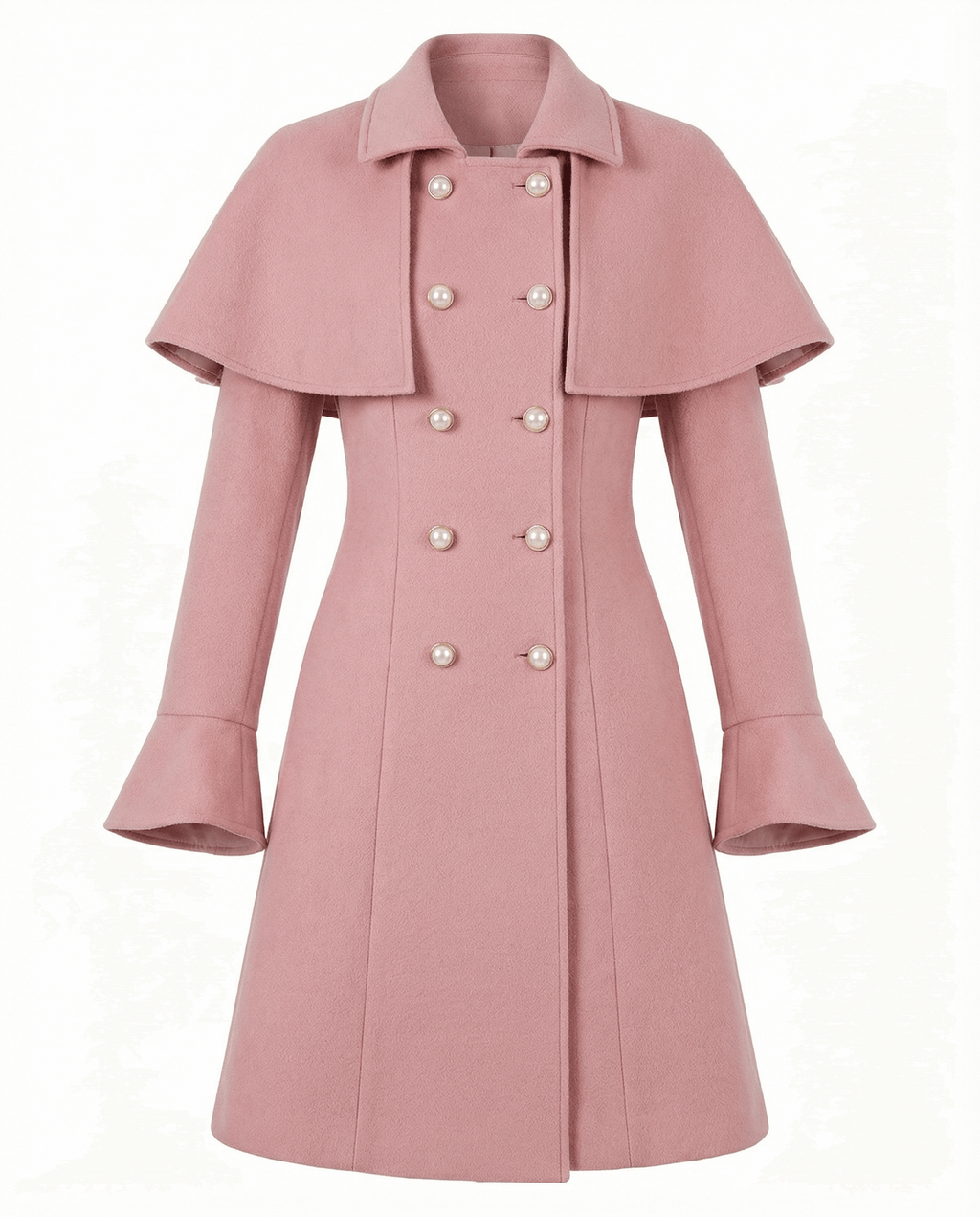 Candy Pink Coat With Removable Cape  and Pockets