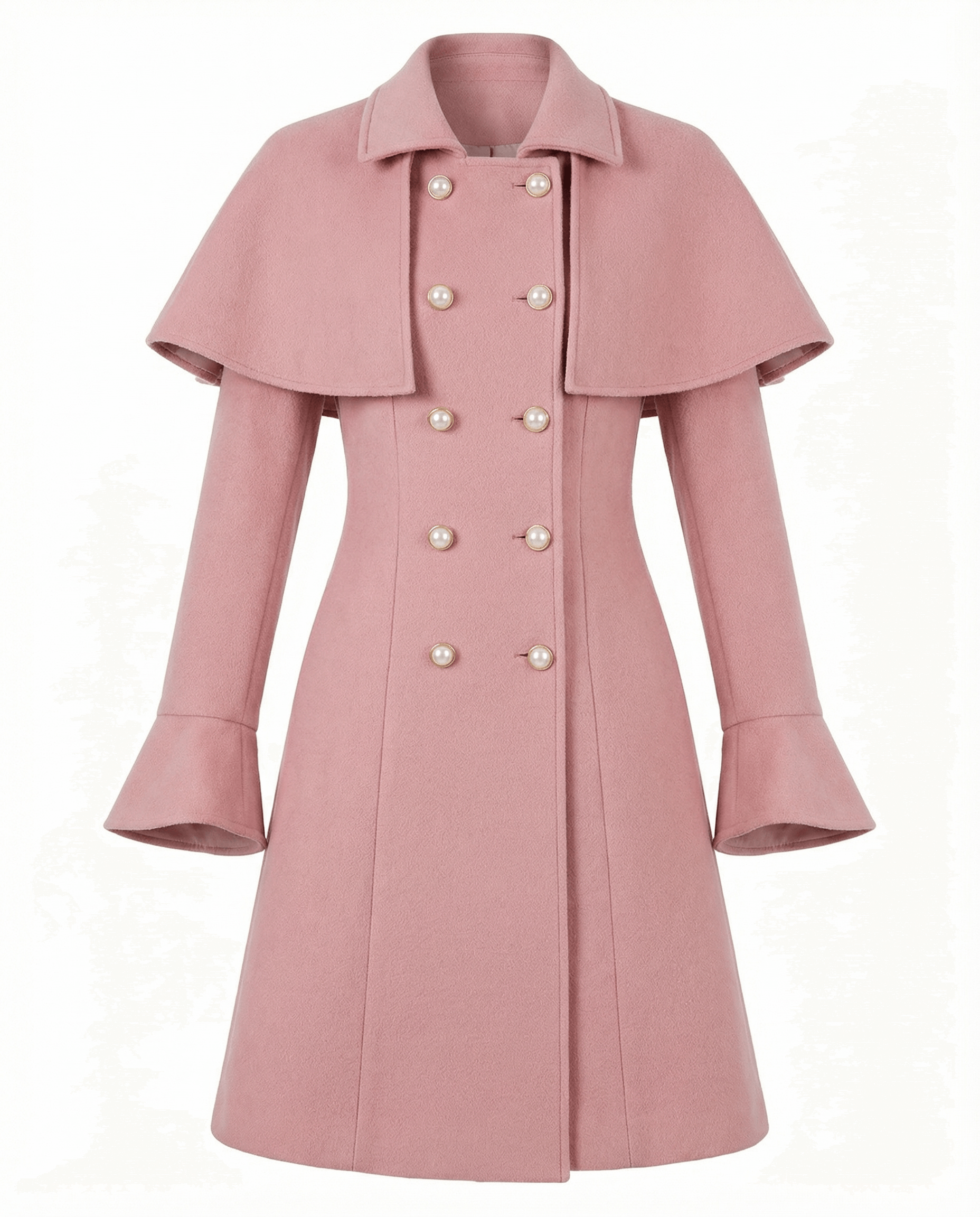 Candy Pink Coat With Removable Cape  and Pockets