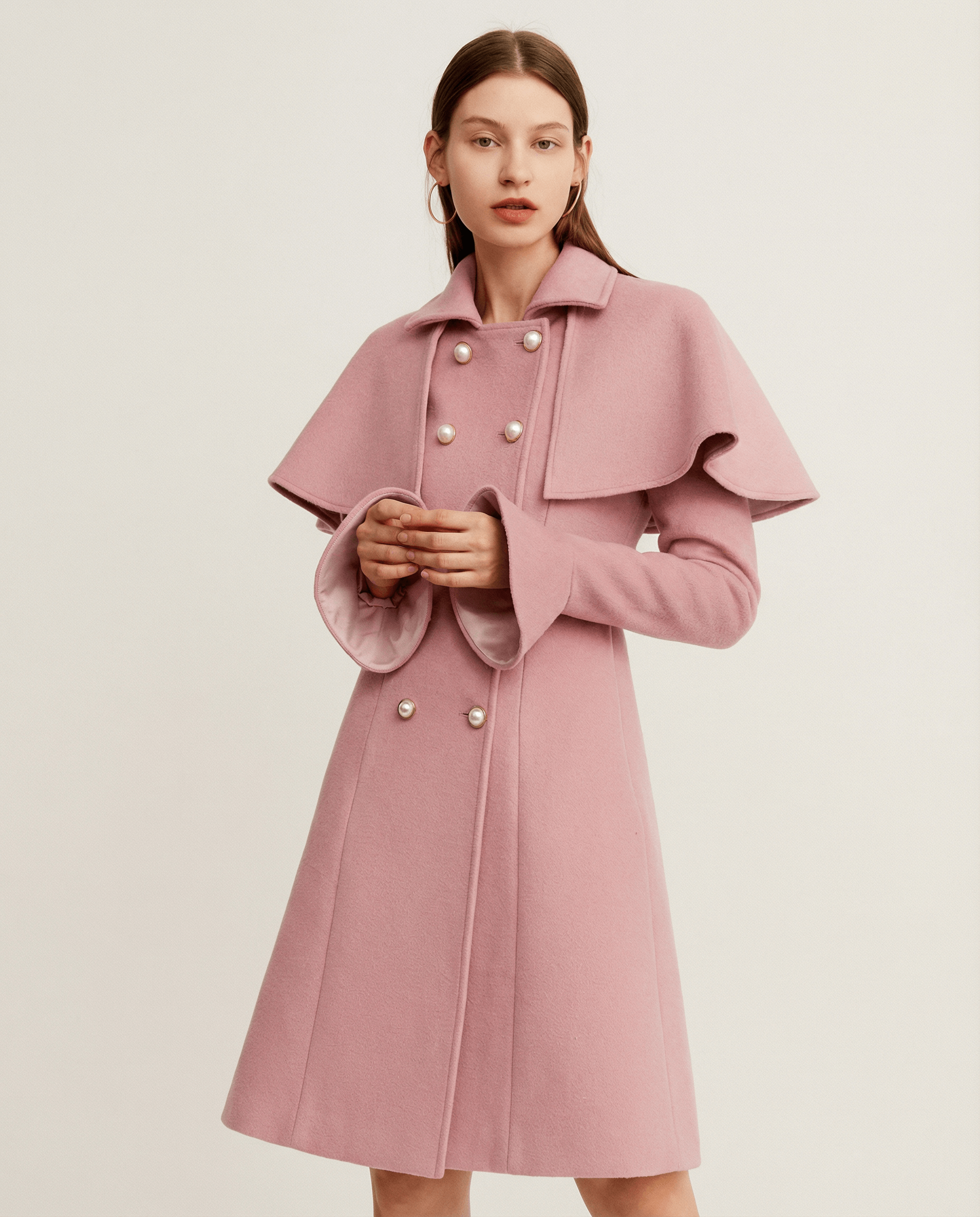 Candy Pink Coat With Removable Cape  and Pockets