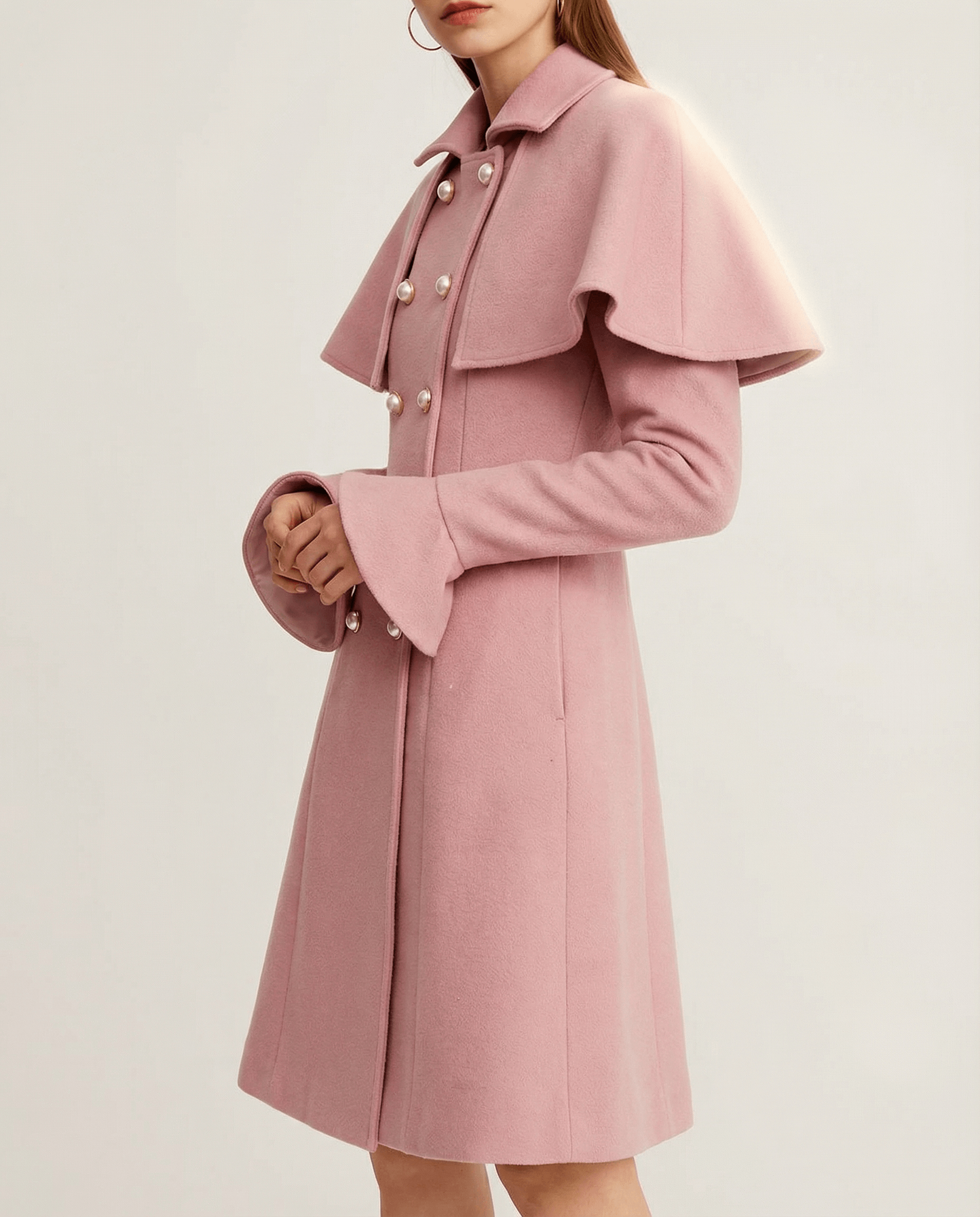 Candy Pink Coat With Removable Cape  and Pockets