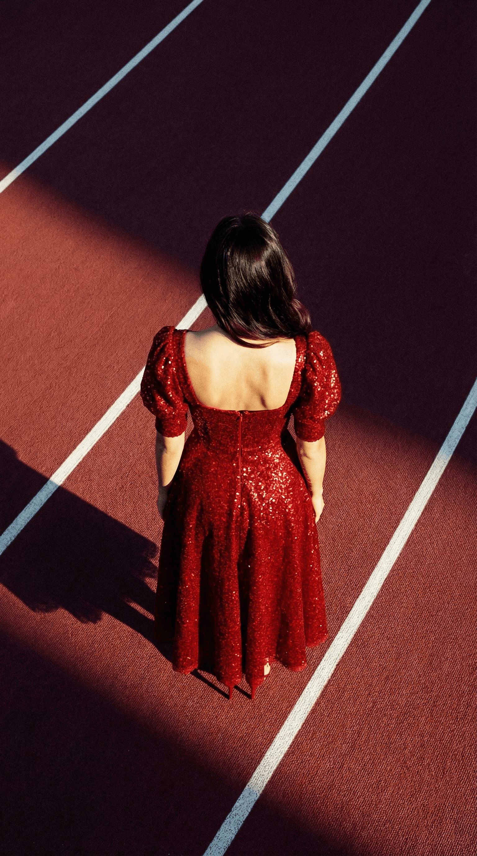 Sequin Milkmaid Dress with Sweetheart Neckline & Puffed Sleeves - Red