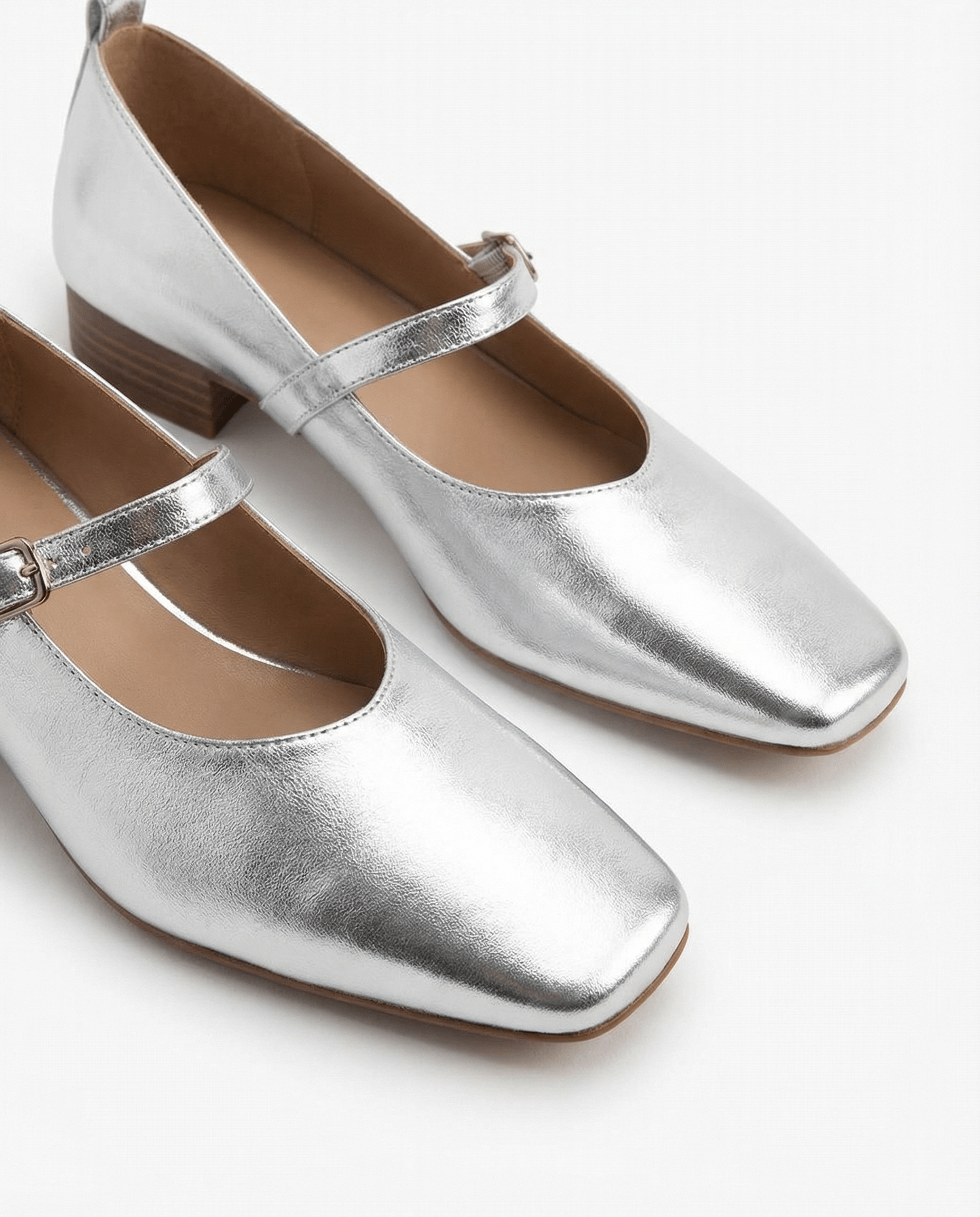 Metallic Leather Mary Janes Flats