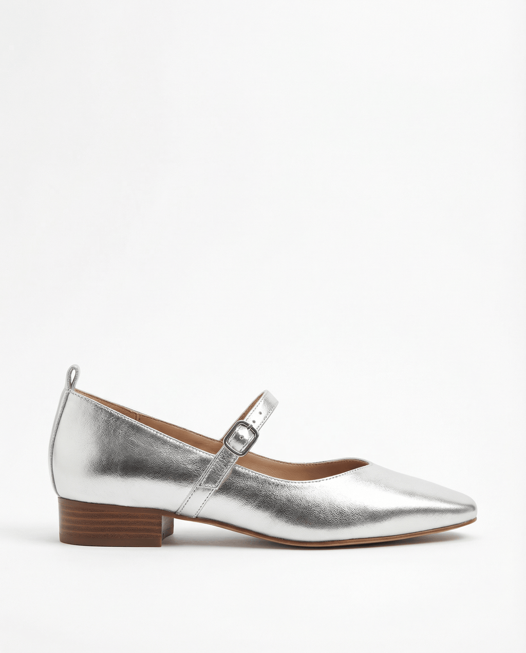 Metallic Leather Mary Janes Flats