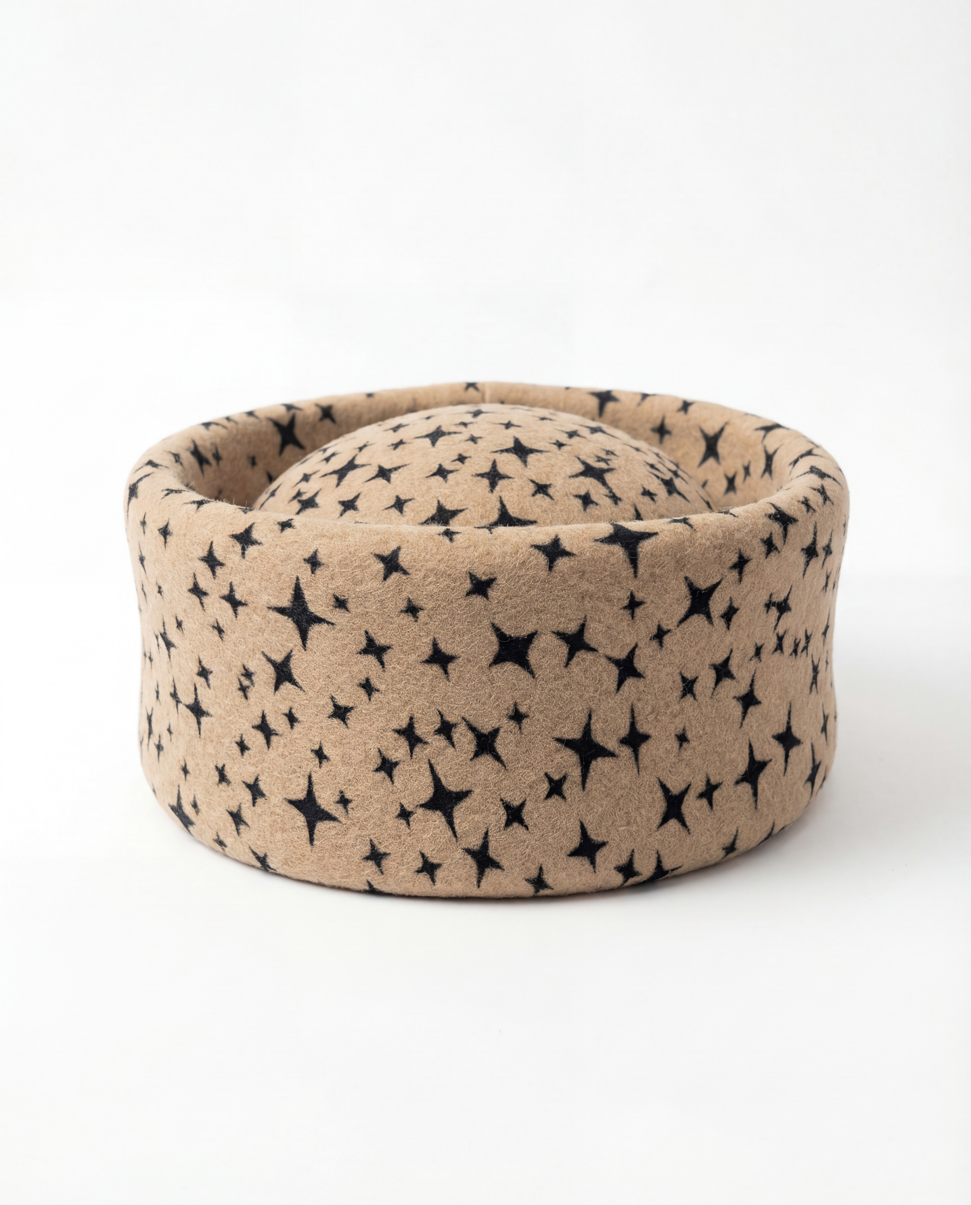 Star Print Pillbox Hat 100% Wool