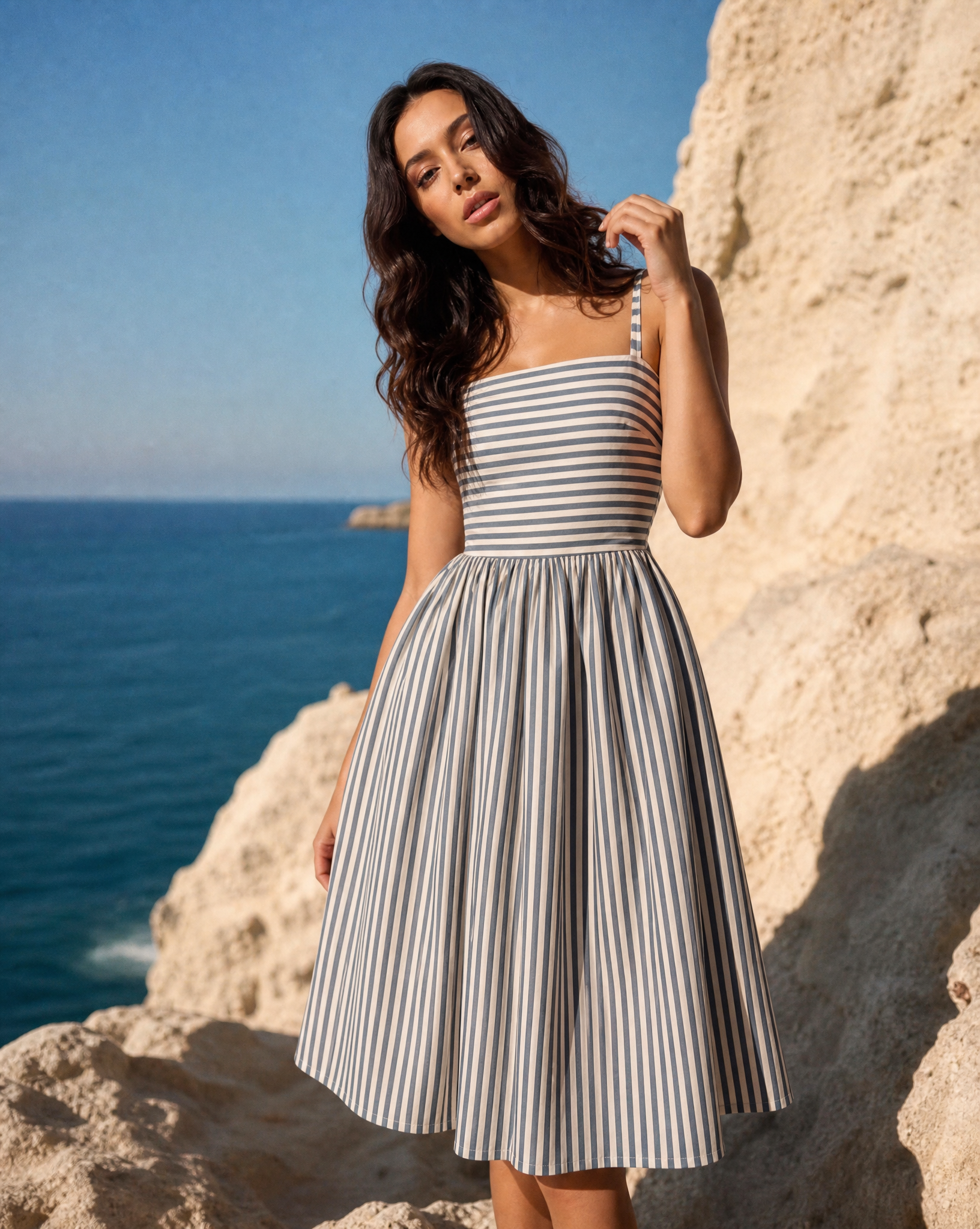 Stripe Linen-Blend Midi Dress