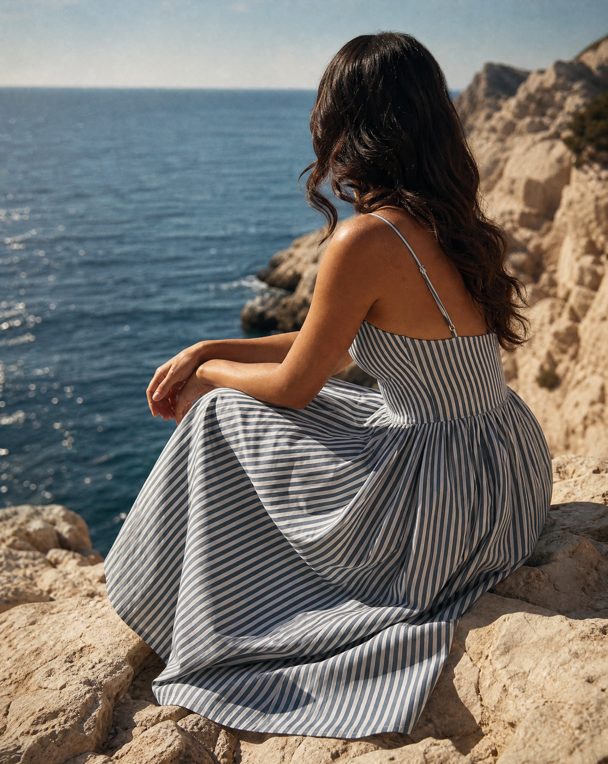 Stripe Linen-Blend Midi Dress