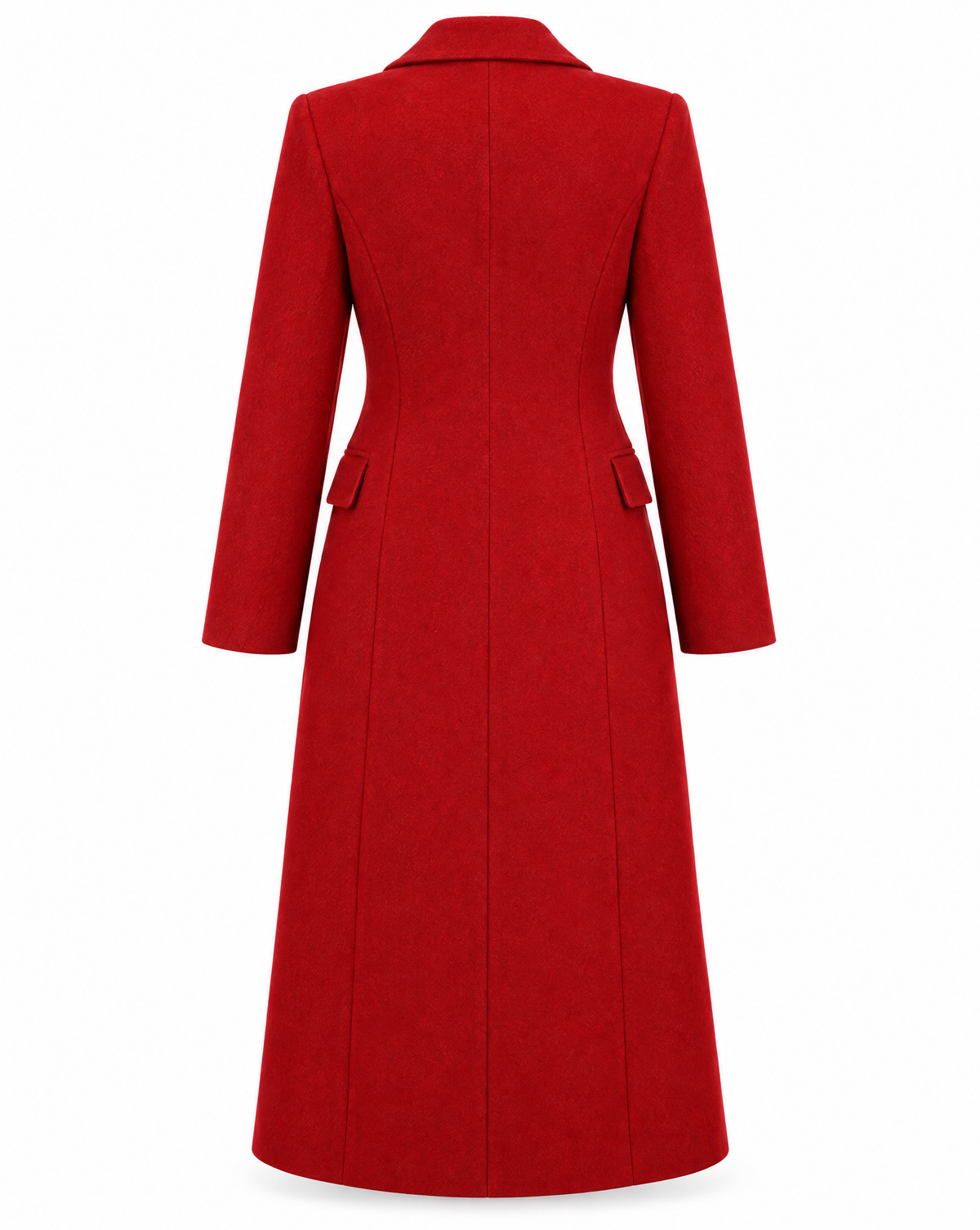 Long Tailored Wool Coat In Red with Silk Lining