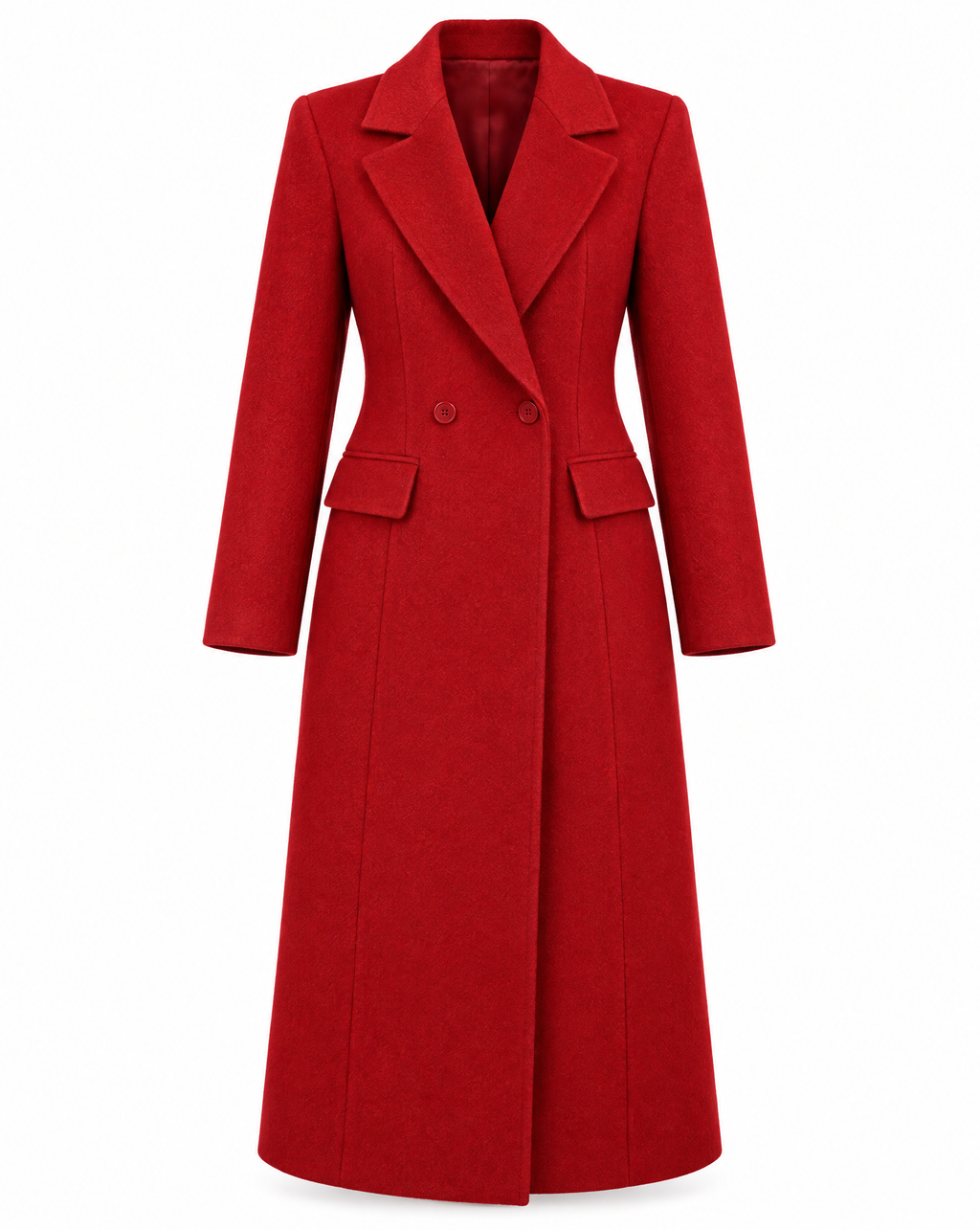 Long Tailored Wool Coat In Red with Silk Lining
