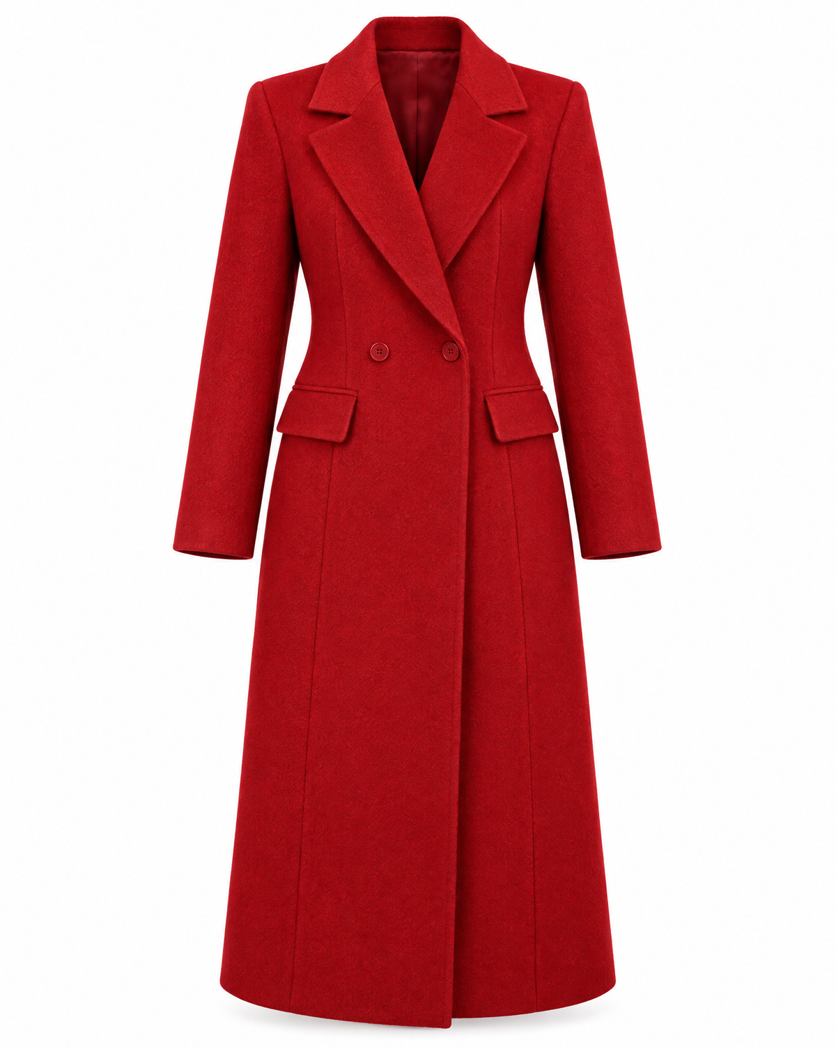 Long Tailored Wool Coat In Red with Silk Lining