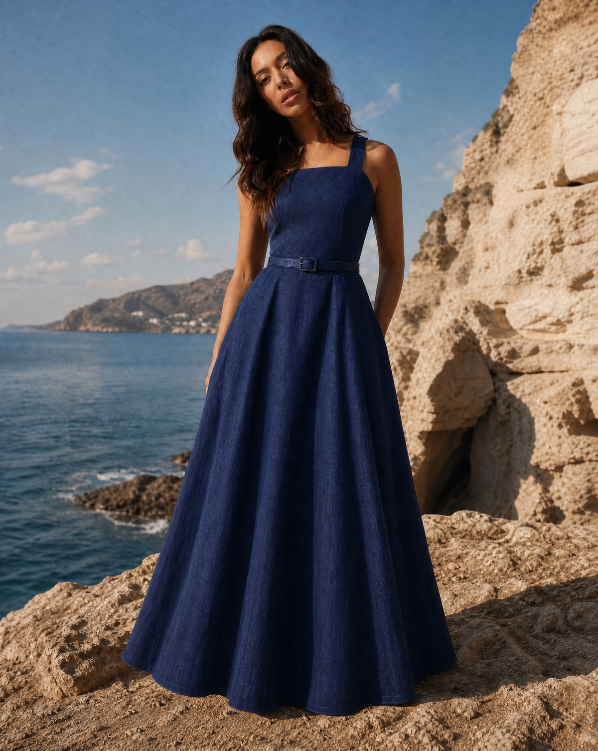 The Foxglove Linen Maxi Dress with a Square Neck