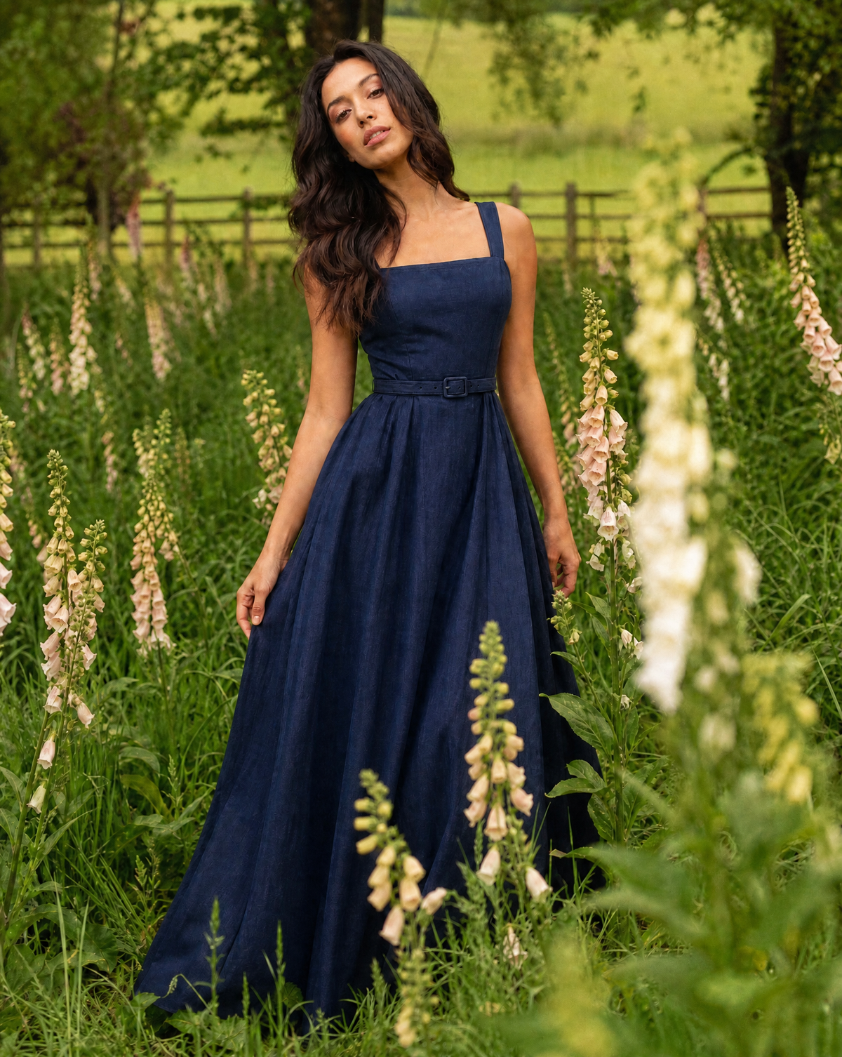 The Foxglove Linen Maxi Dress with a Square Neck
