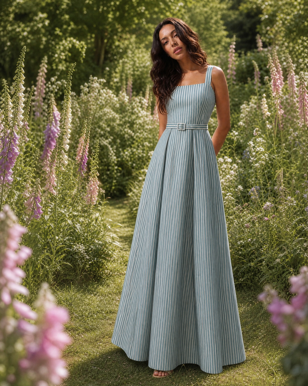 The Riviera Stripe Linen Canvas Maxi Dress
