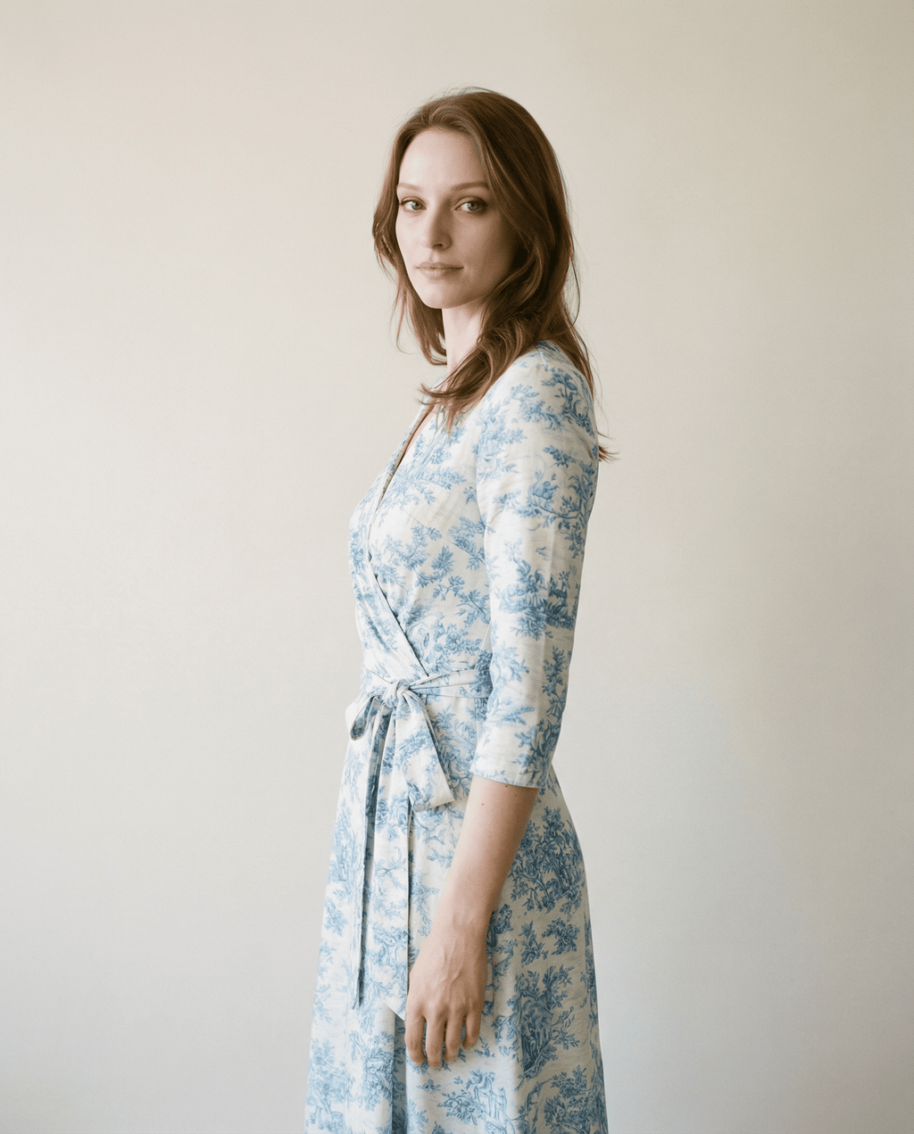 Toile De Jouy V-Neck Wrap Midaxi Day Dress