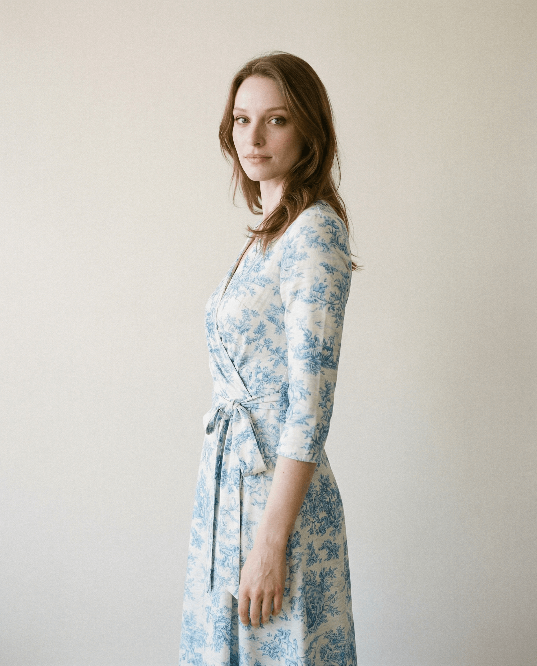 Toile De Jouy V-Neck Wrap Midaxi Day Dress