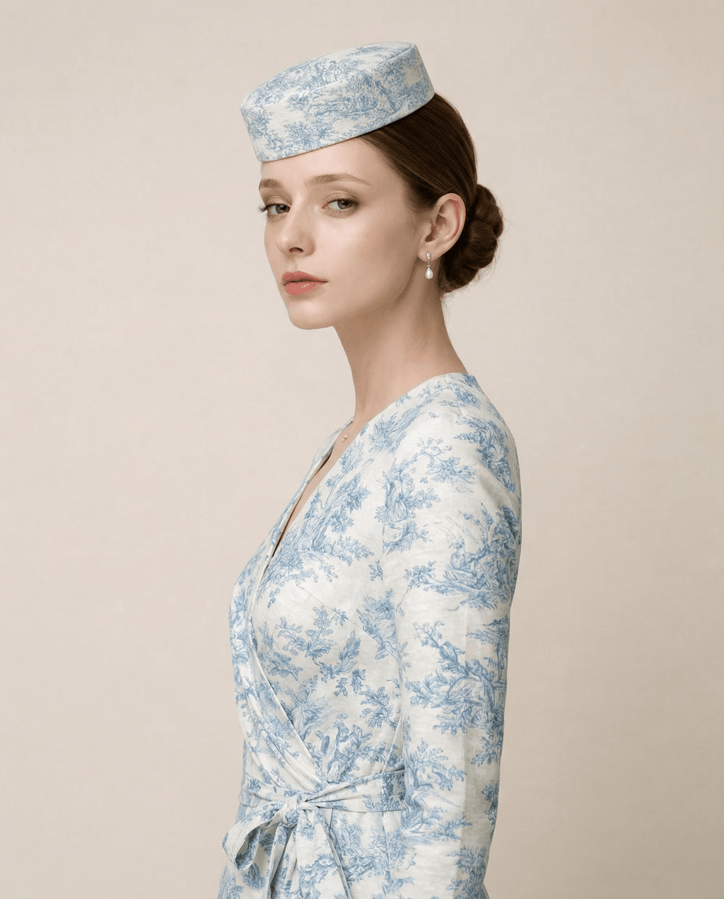 Toile De Jouy V-Neck Wrap Midaxi Day Dress