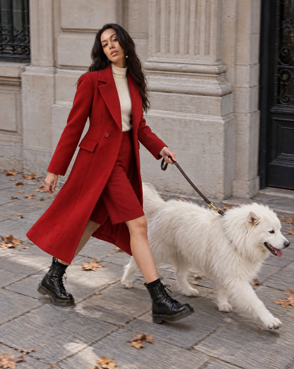 Long Tailored Wool Coat In Red with Silk Lining