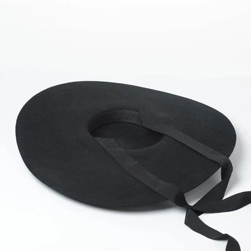 Brim Flat Top Fedora Hat Wool - Black