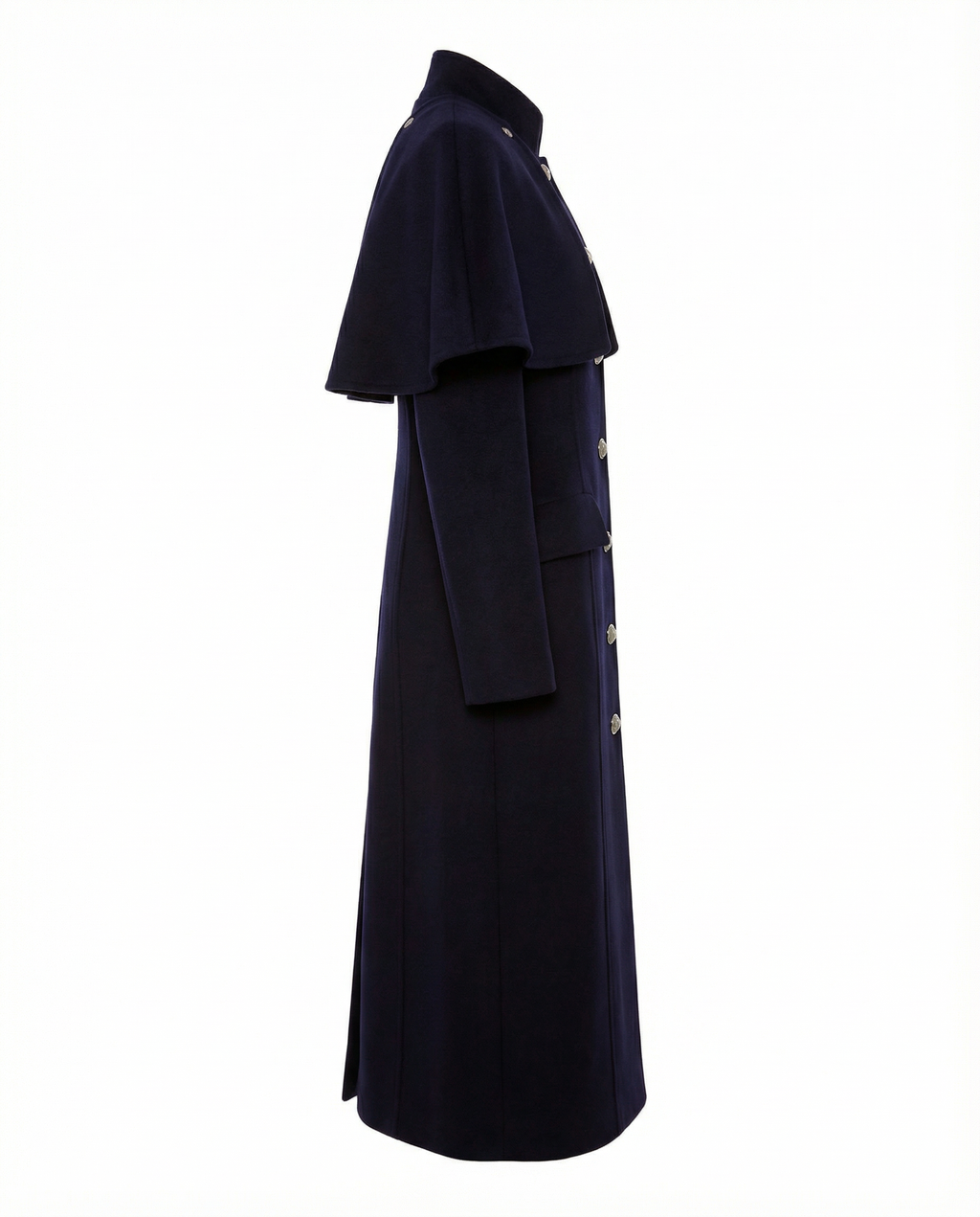 Navy Wool Coat with Detachable Cape Overlay