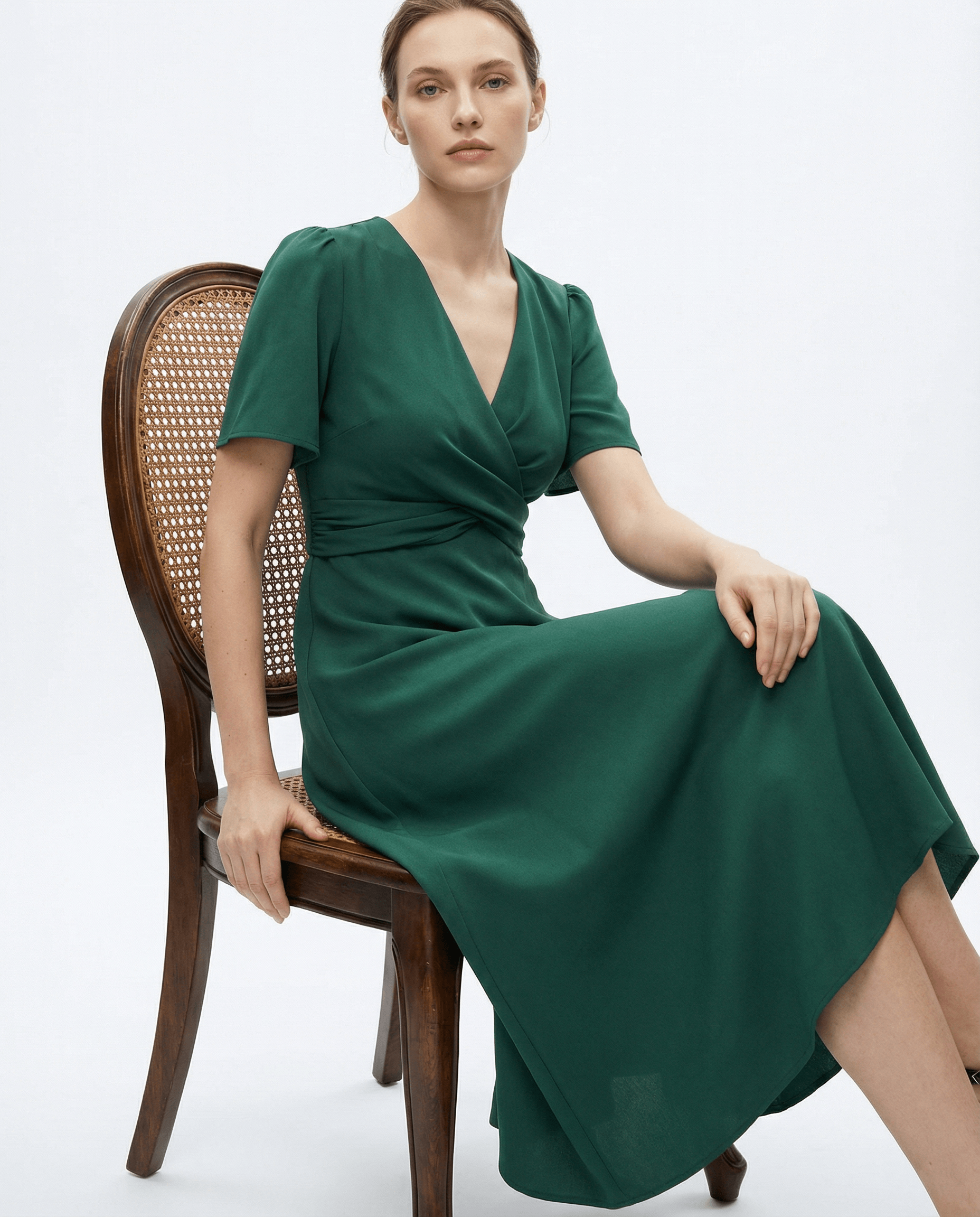 V-Neck Wrap Midaxi Day Dress