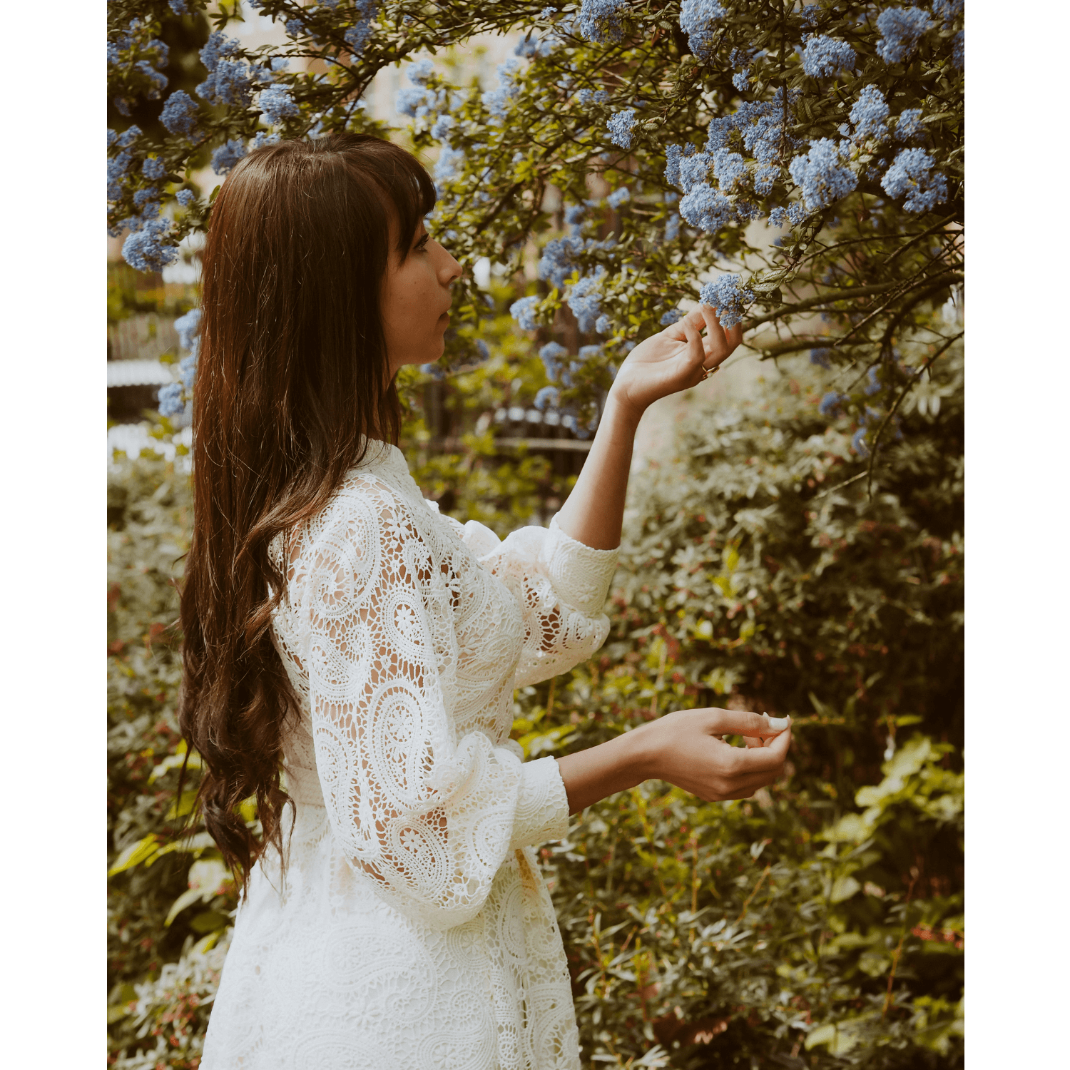 Crochet Cream Midi With Long Ruched Sleeves and Belt