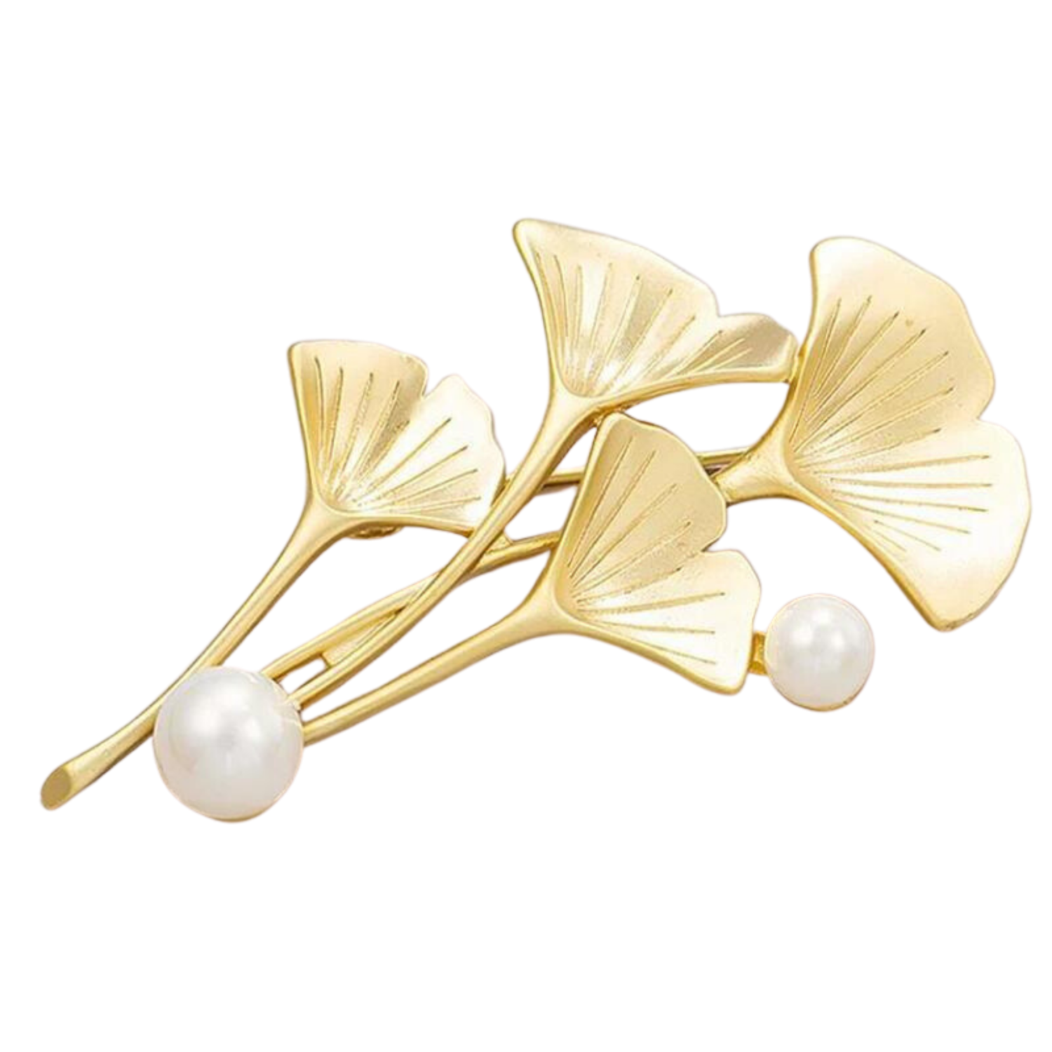 Gingko Leaf Brooch With Faux Pearls - Gold