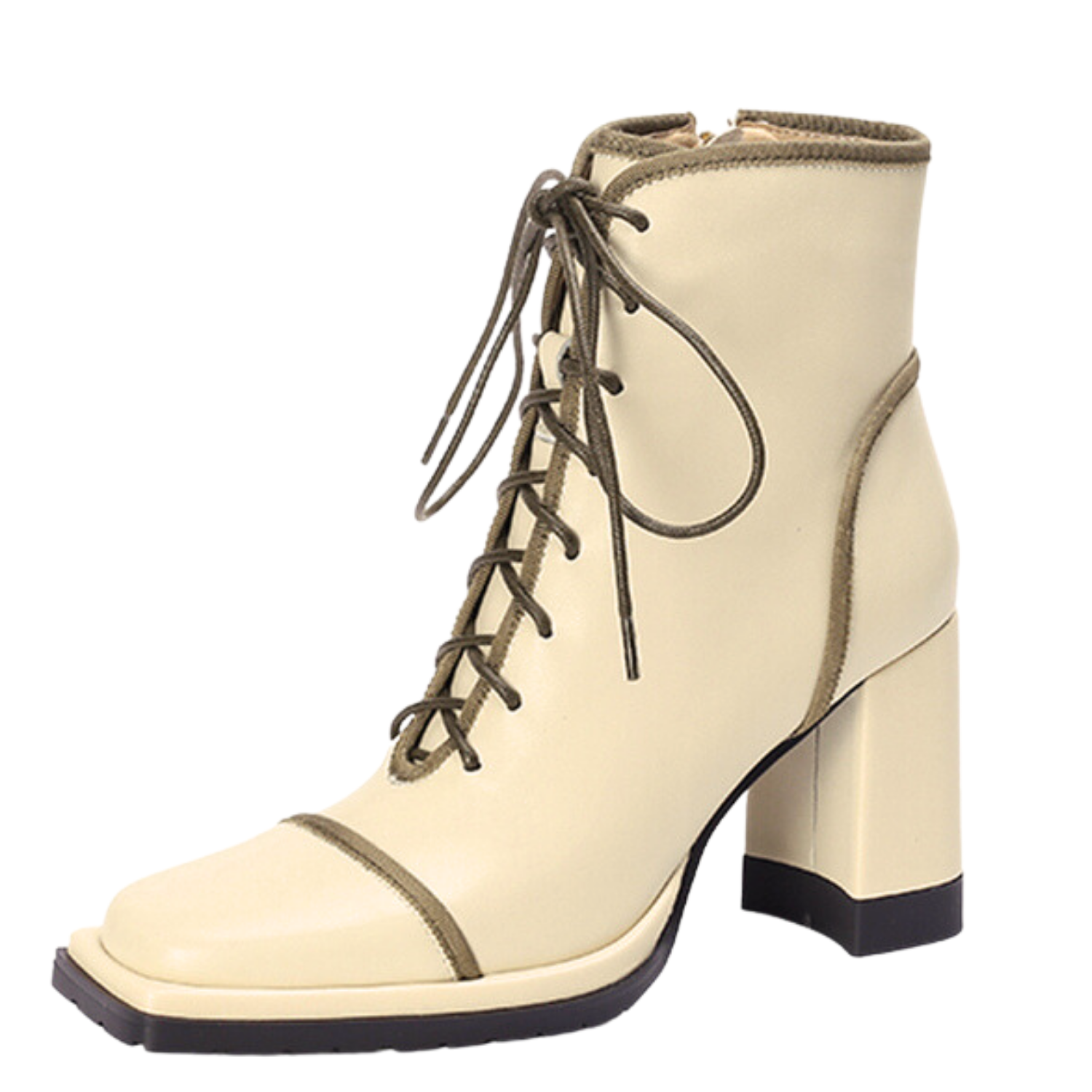 Ankle Vintage Leather Boots with Cord Laces Zalinah White 